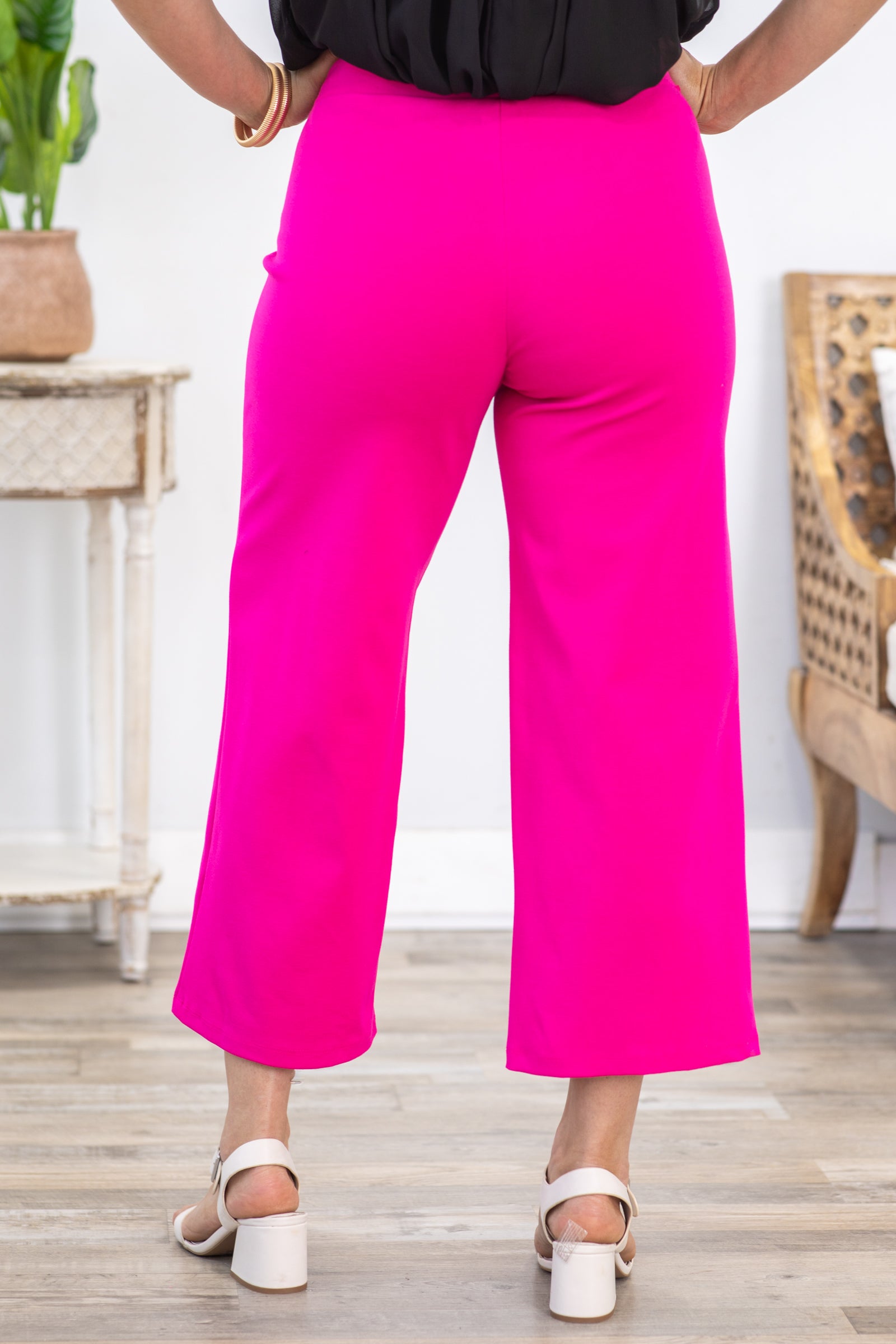 Hot Pink Wide Leg Cropped Pants With Seam · Filly Flair