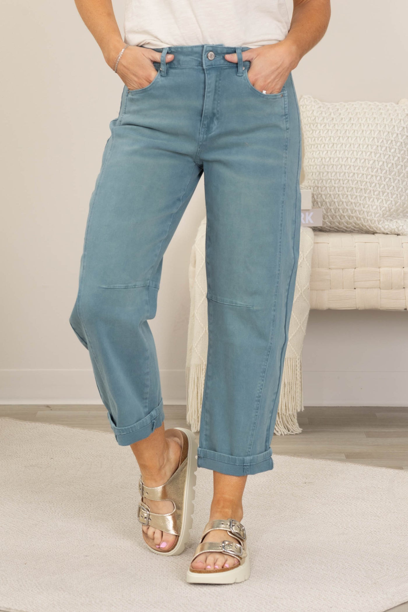 Barrel leg Cropped Color Denim Pants