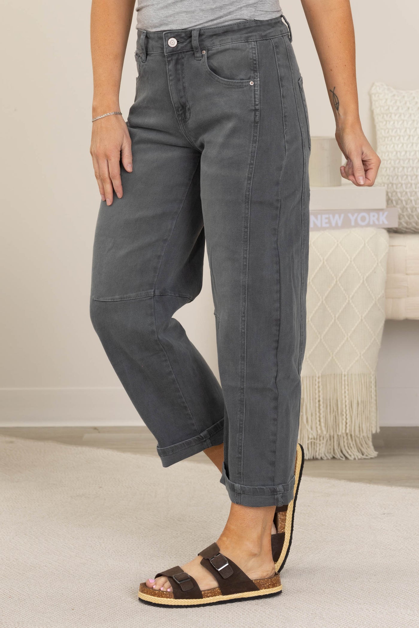 Barrel leg Cropped Color Denim Pants
