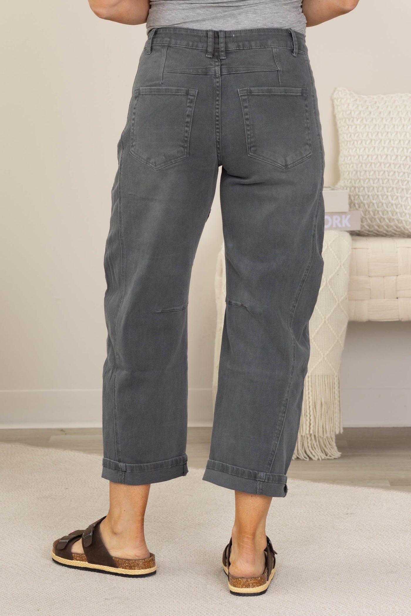 Barrel leg Cropped Color Denim Pants