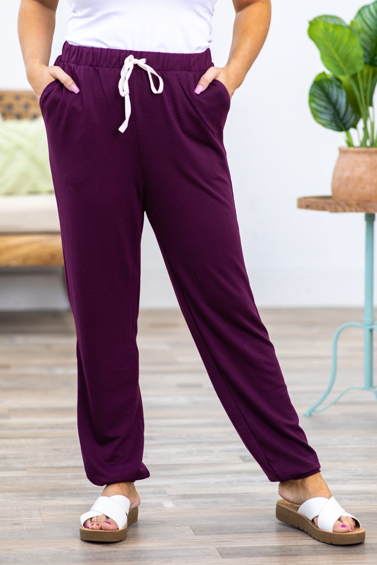 Berry Drawstring Waist Knit Jogger Sweatpants - Filly Flair