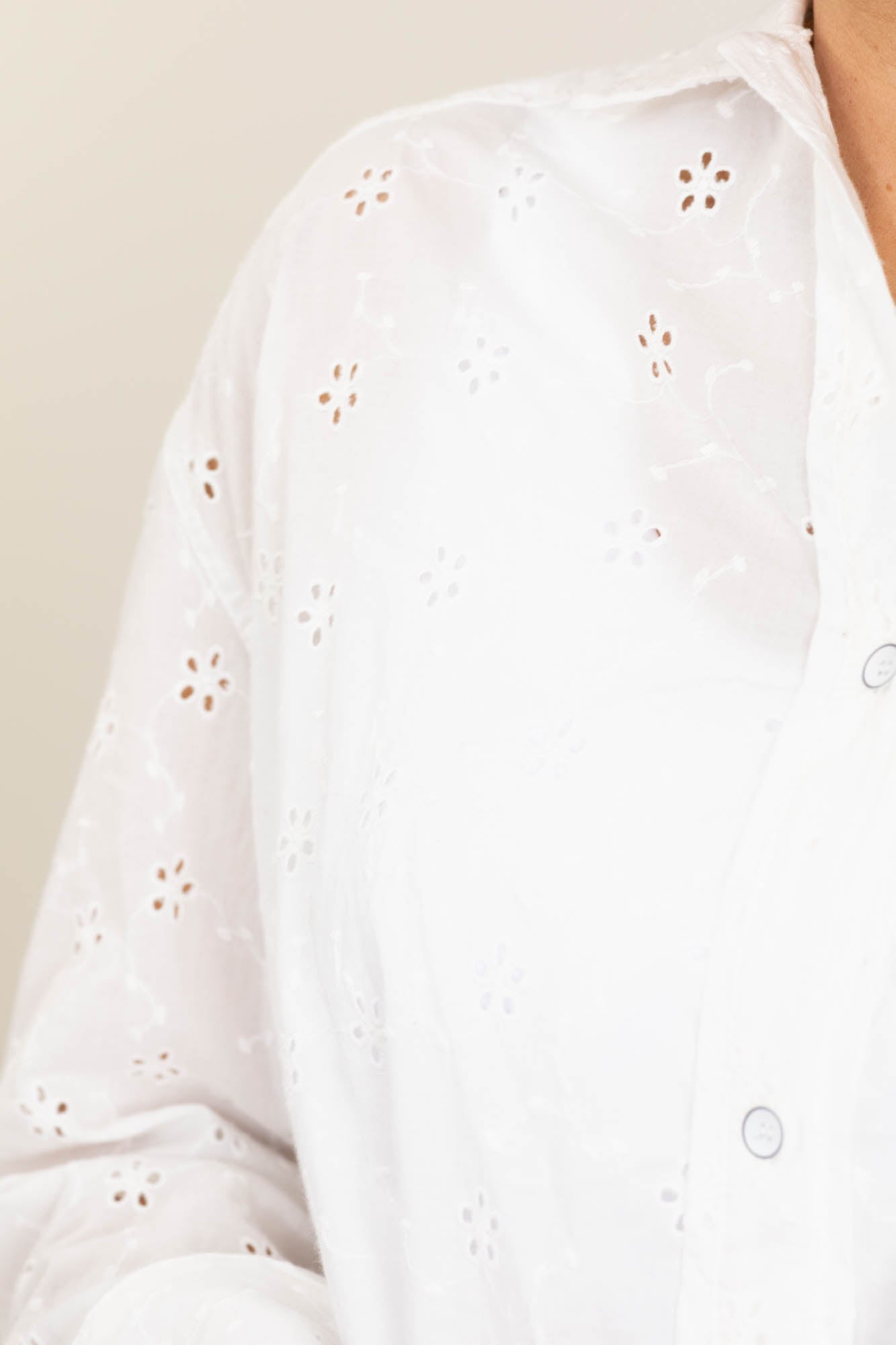 Washed Eyelet Button Up Tops