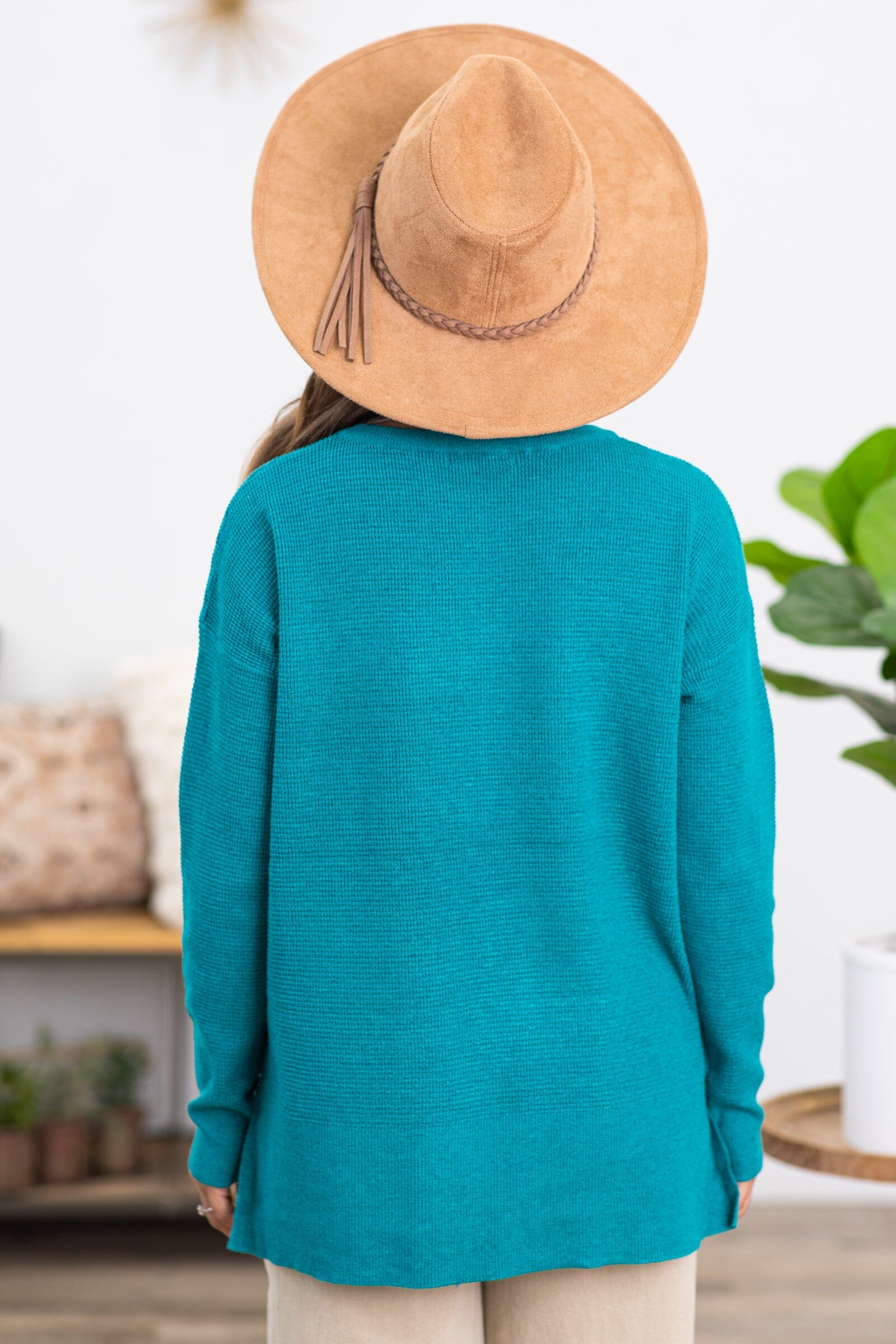 Teal Baby Waffle Knit Sweater - Filly Flair