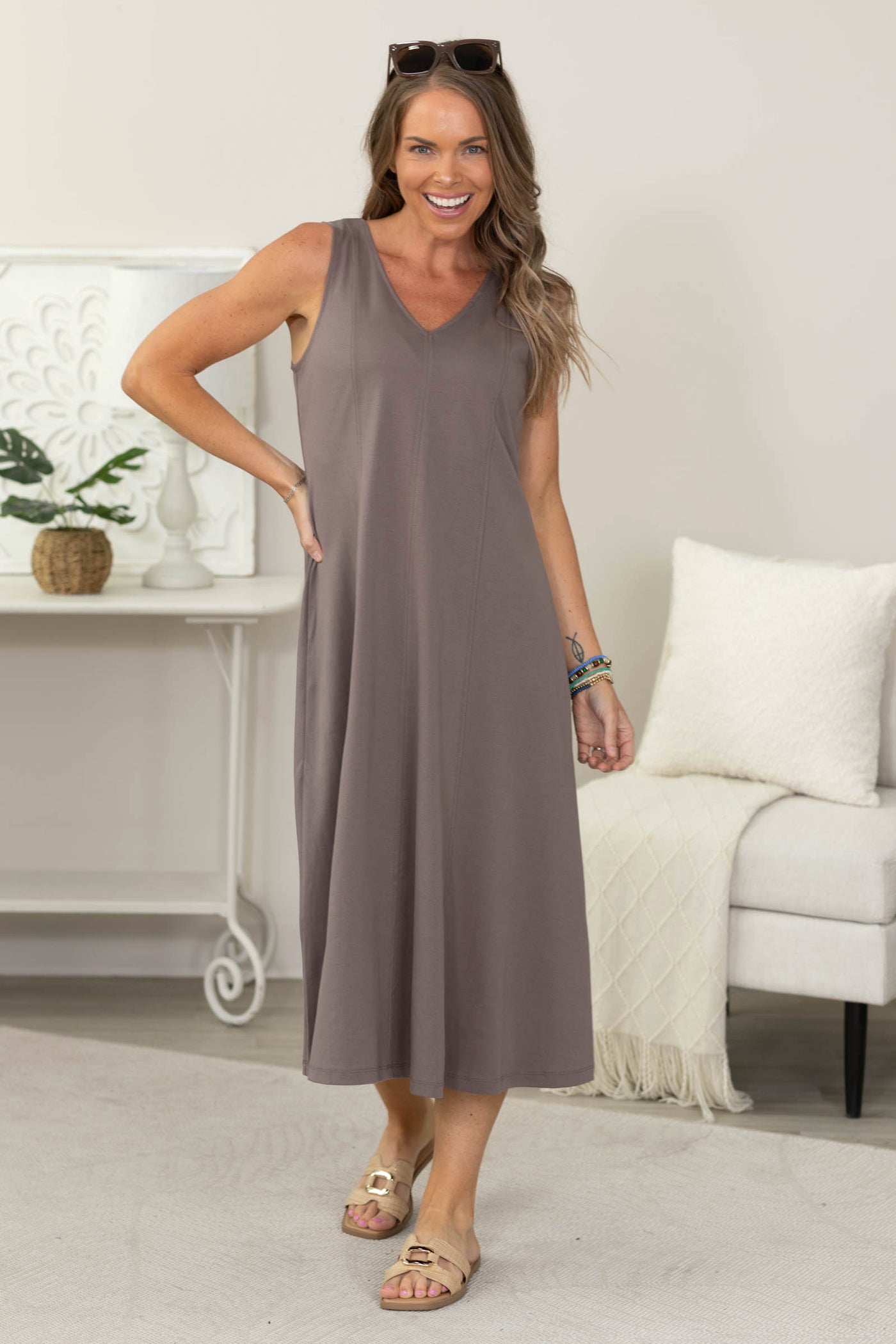Double V-Neck Casual Gore Dress