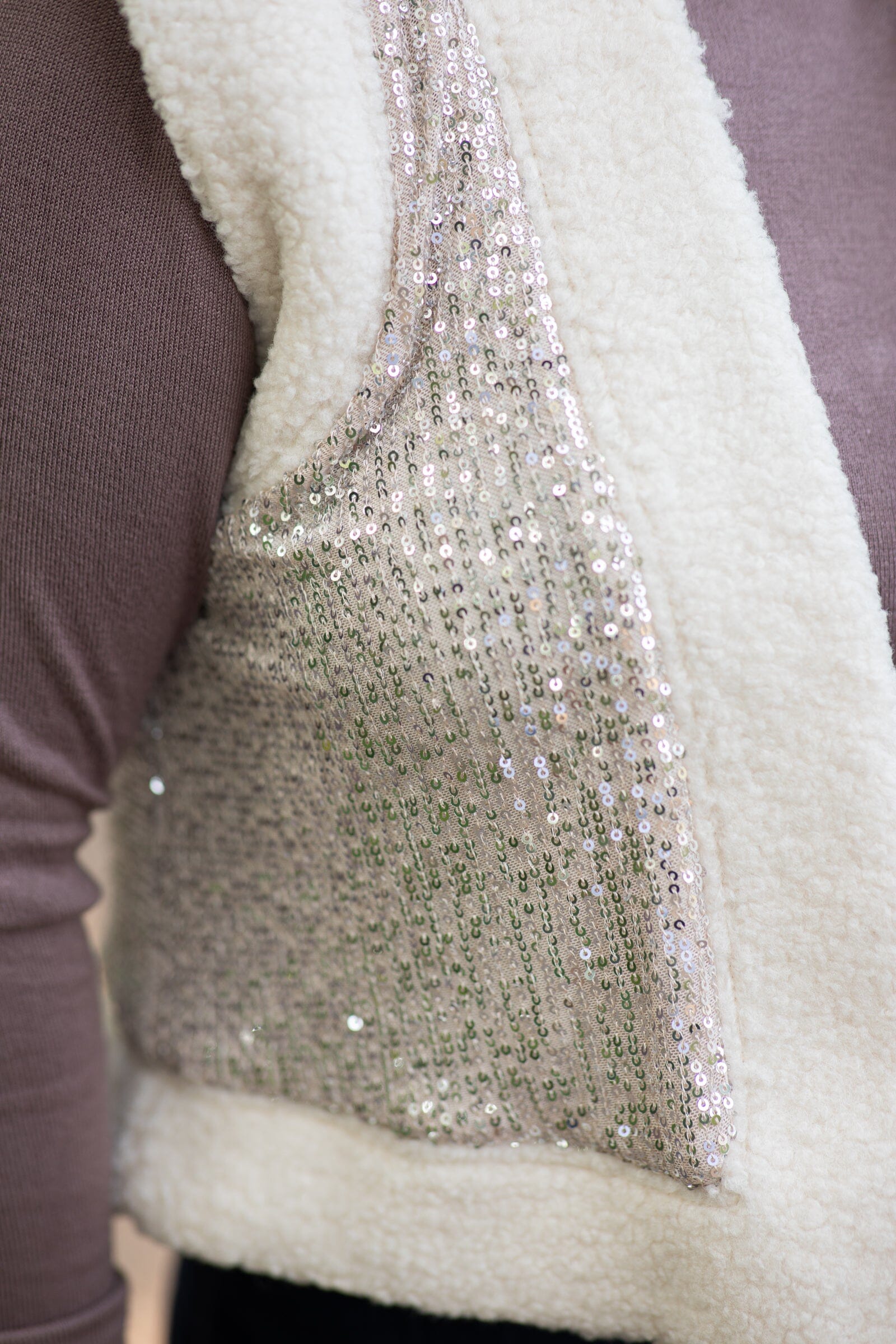 Cream and Silver Glitter Faux Fur Vest - Filly Flair