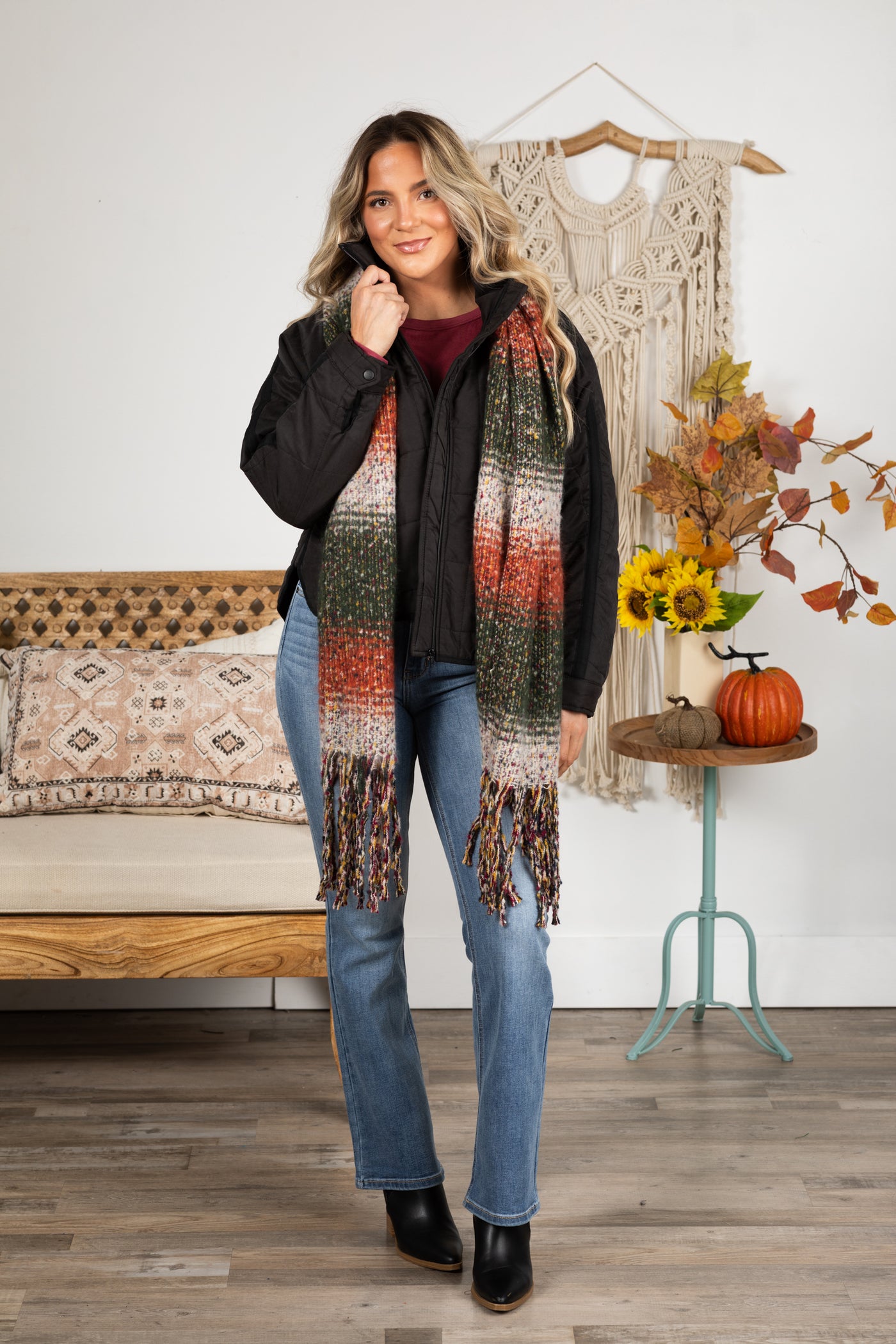 Olive and Rust Ombre Long Blanket Scarf
