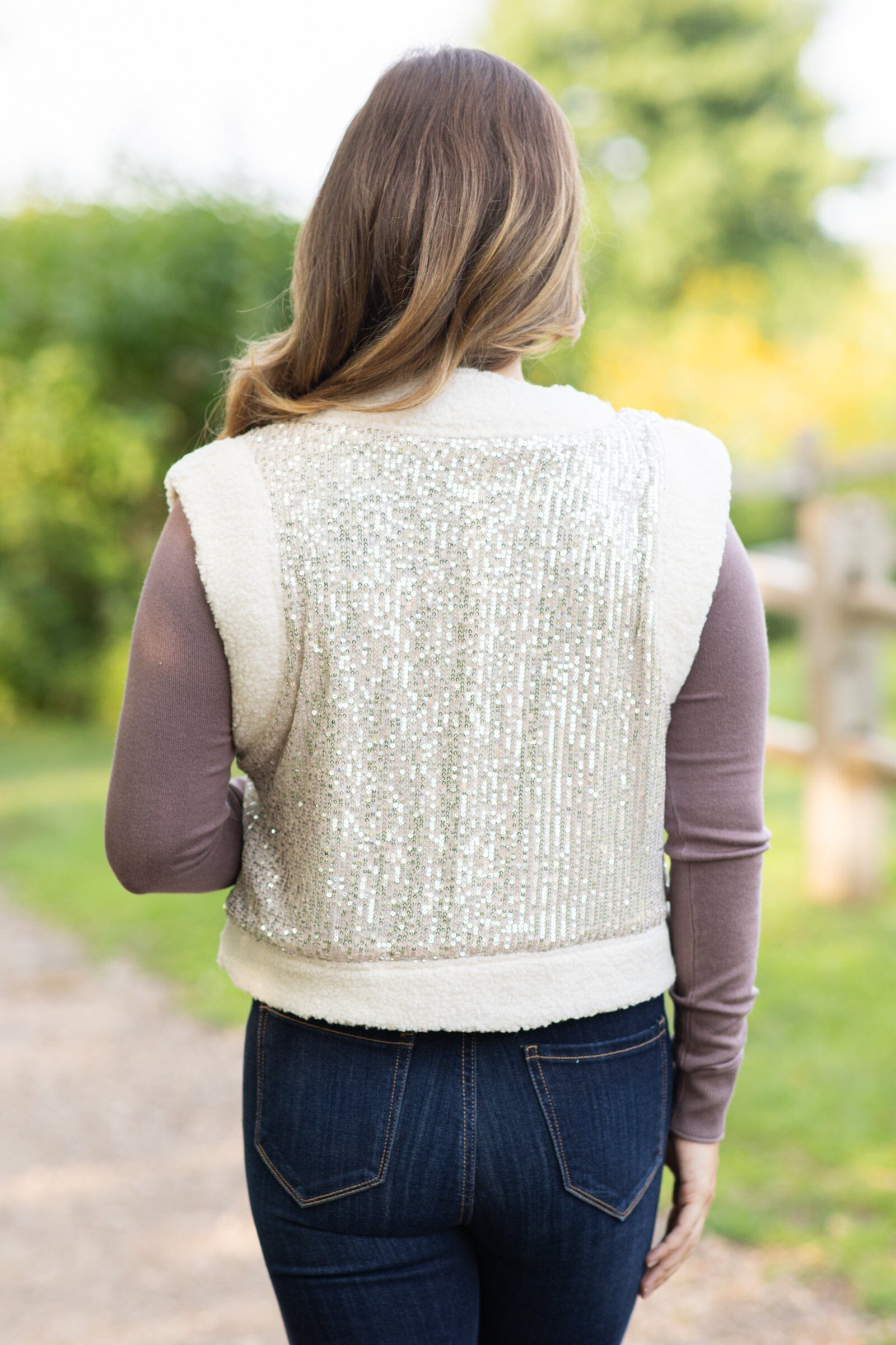 Cream and Silver Glitter Faux Fur Vest - Filly Flair