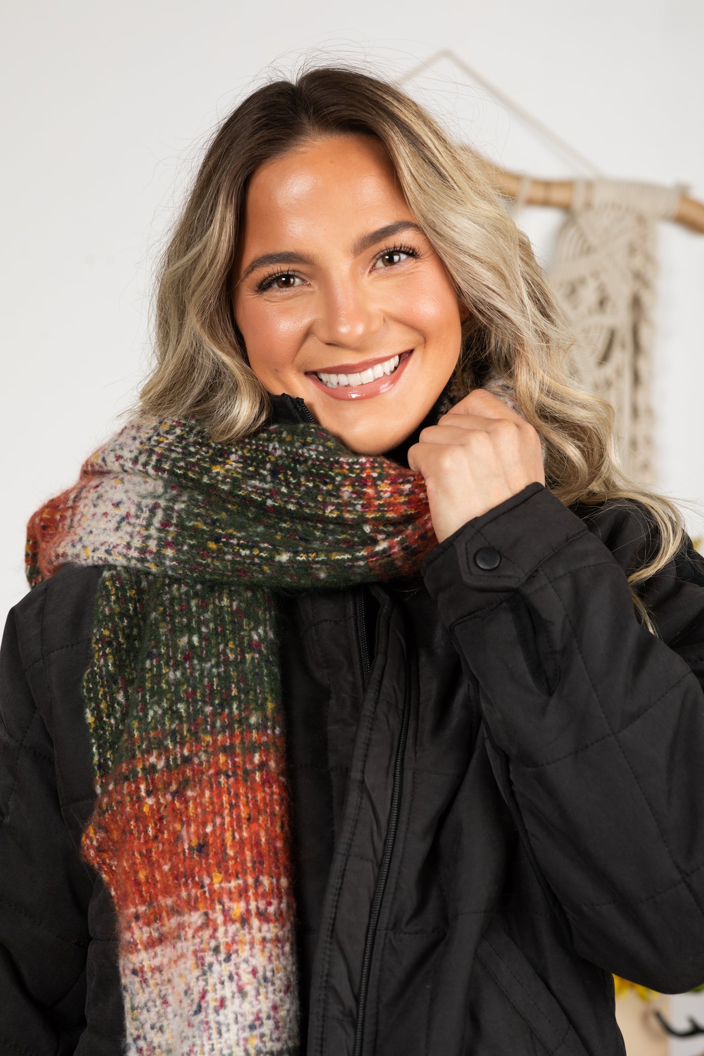 Olive and Rust Ombre Long Blanket Scarf