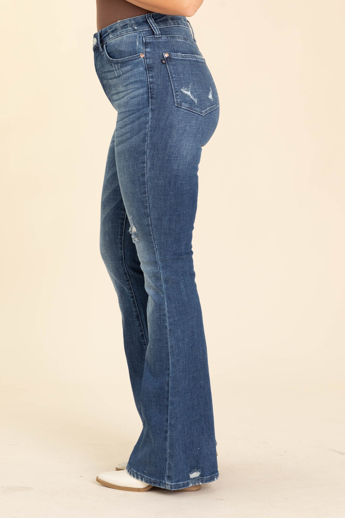 Judy Blue Dark Contrast Distress Flare Jeans