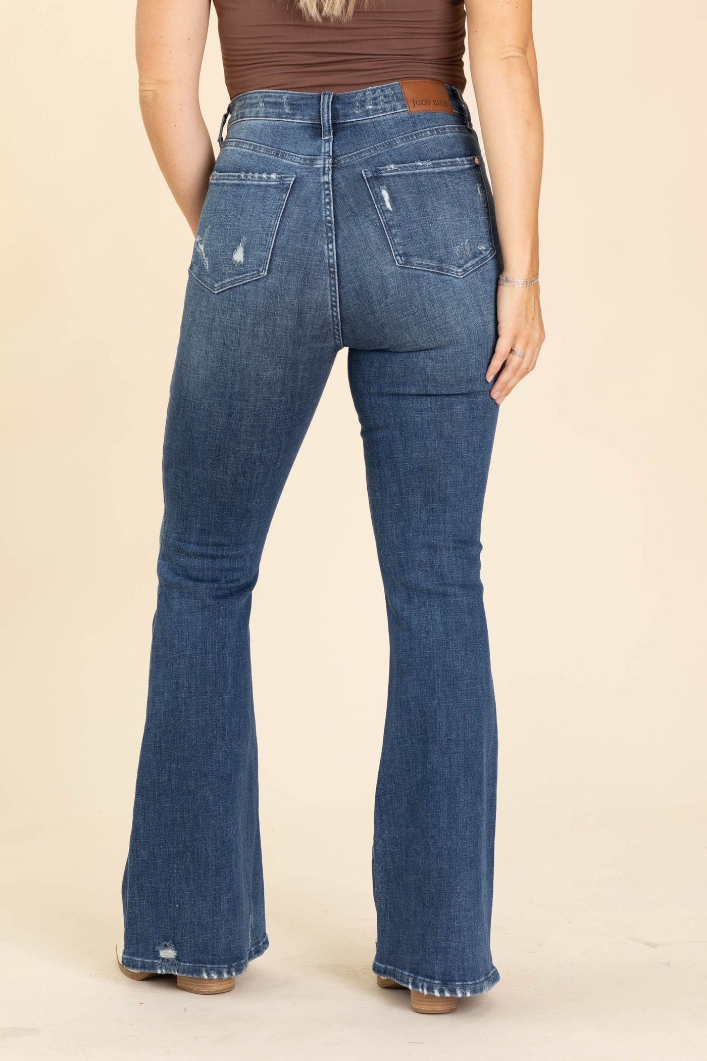 Judy Blue Dark Contrast Distress Flare Jeans