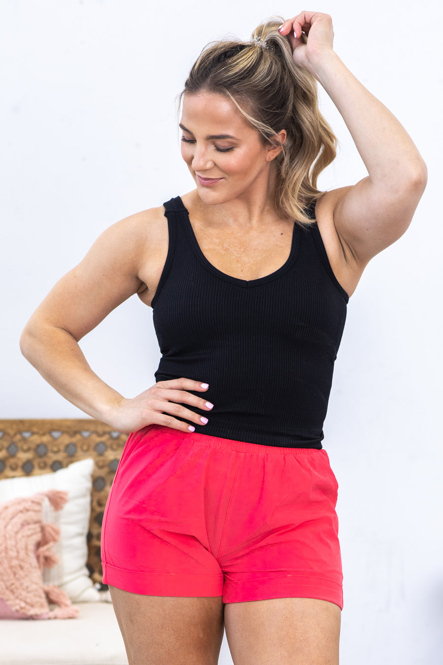 Black Ribbed Bra Padded V-Neck Tank Top