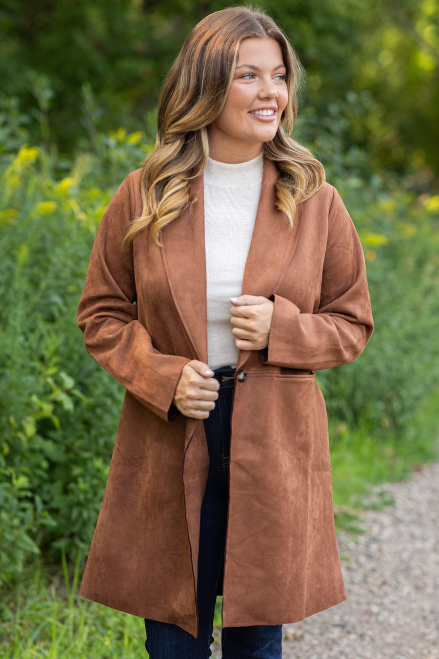 Light Chestnut Faux Suede Jacket - Filly Flair