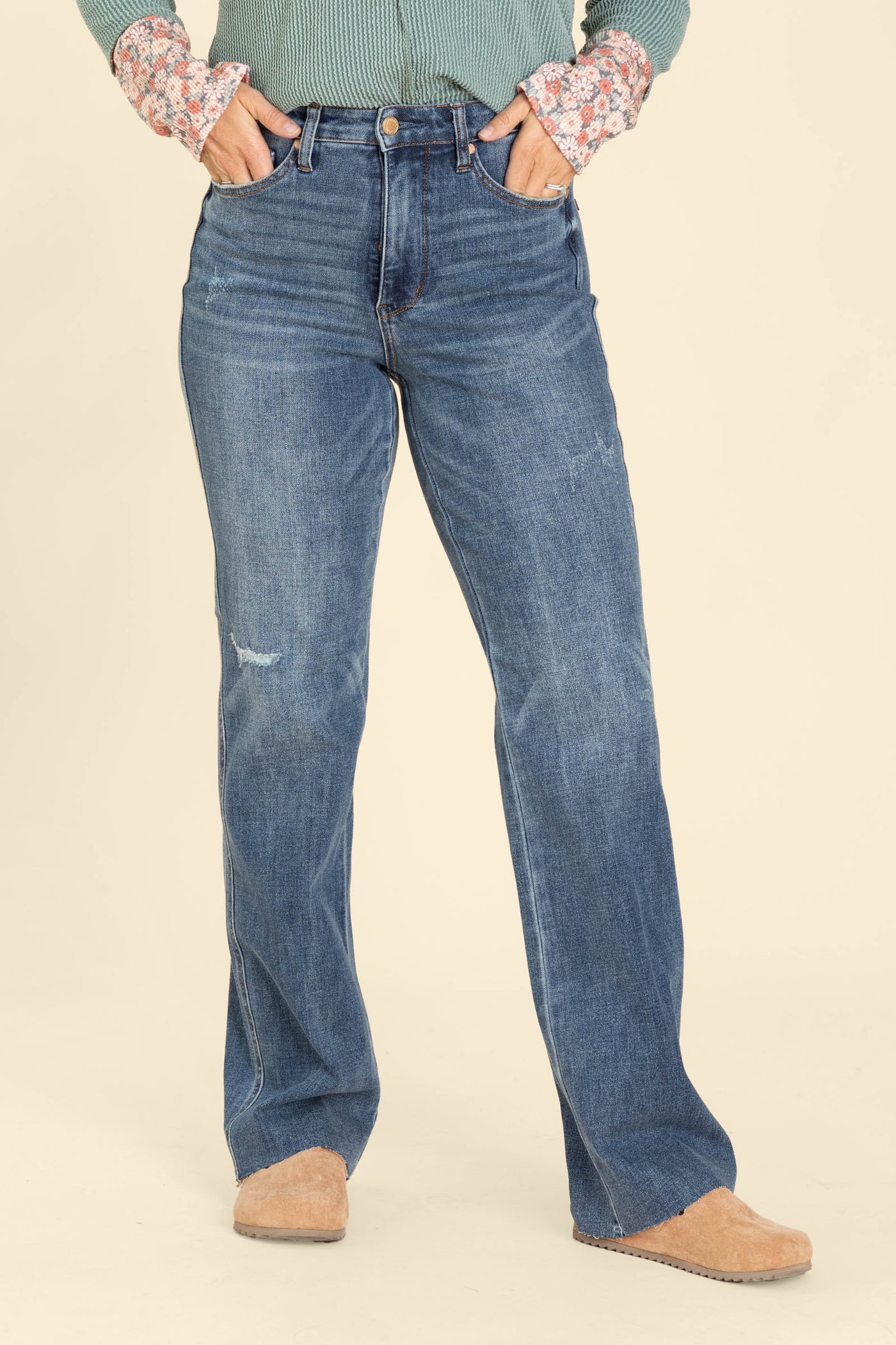 Judy Blue Tummy Control Raw Hem Straight Leg Jeans