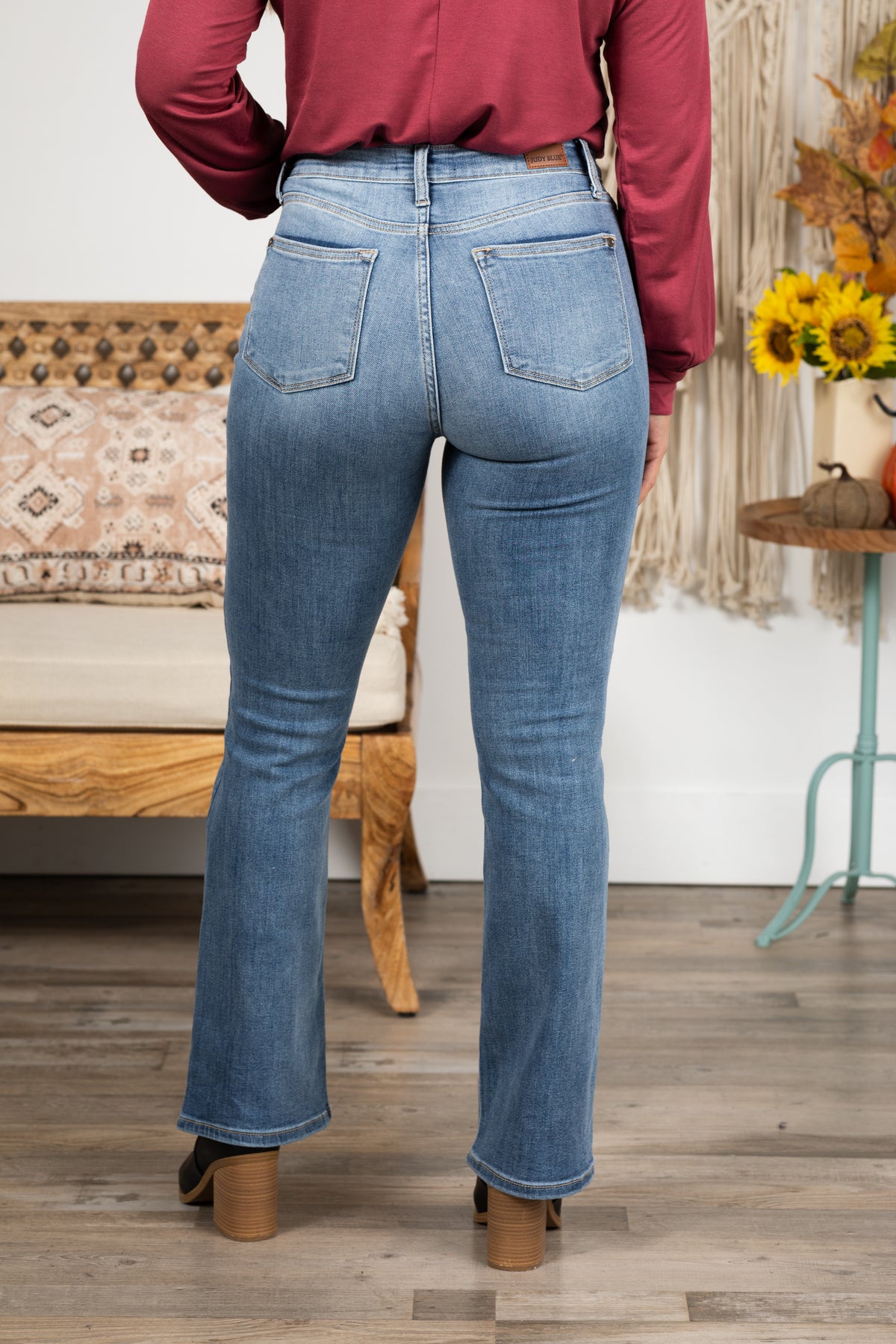 Judy Blue Full Size Mid Rise Bootcut Jeans with Contrast Wash & Front Patch Pockets Plus Size