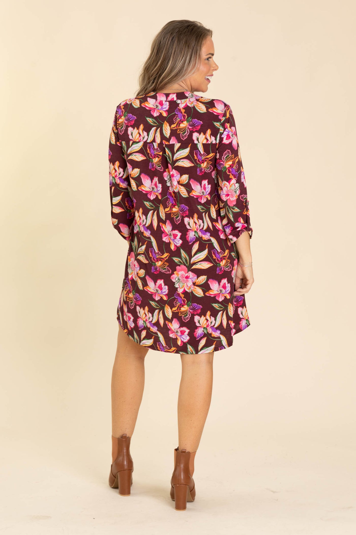 Purple Floral Printed Wrinkle Free Dress
