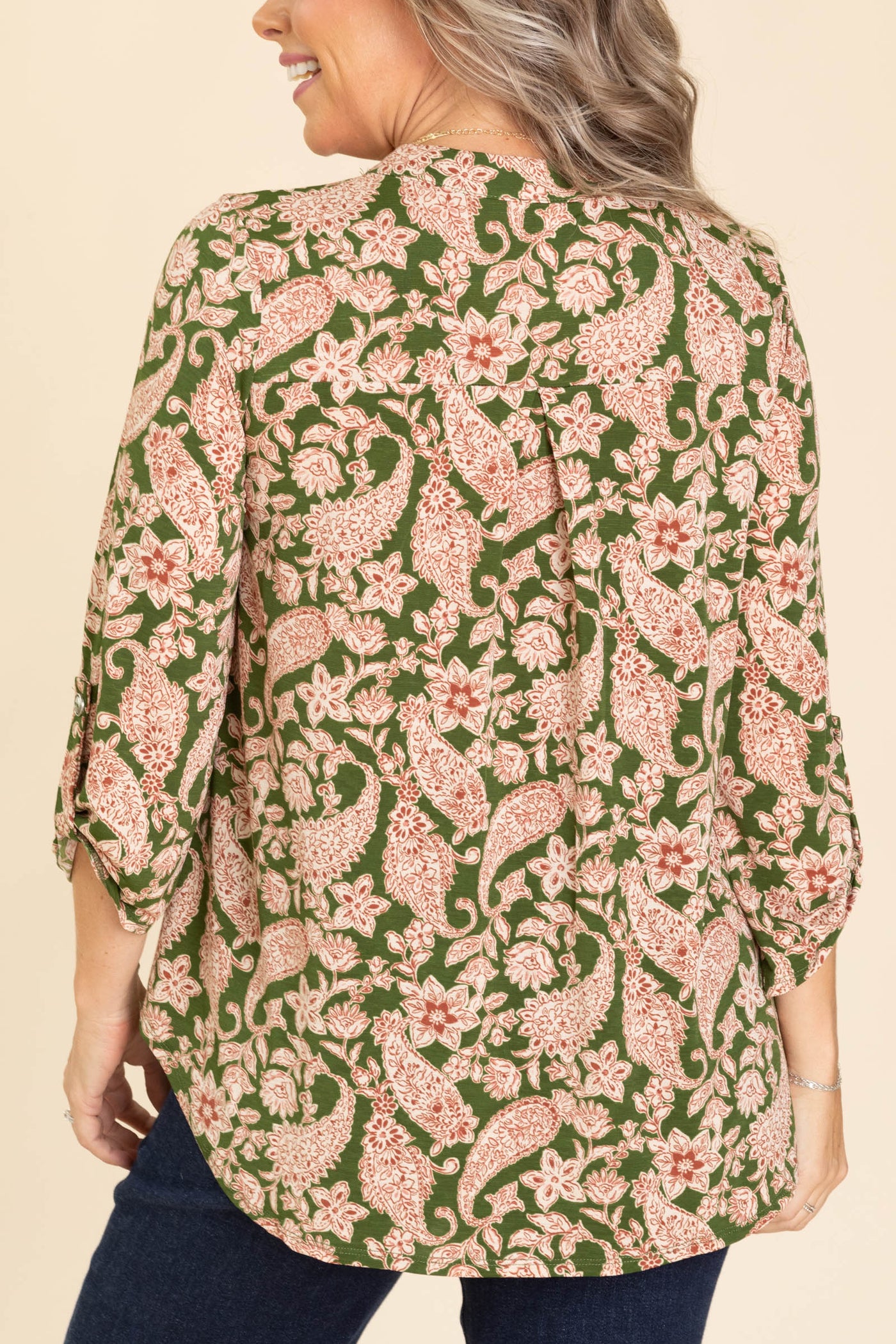 Tan And Olive Print Lizzy Wrinkle Free Top
