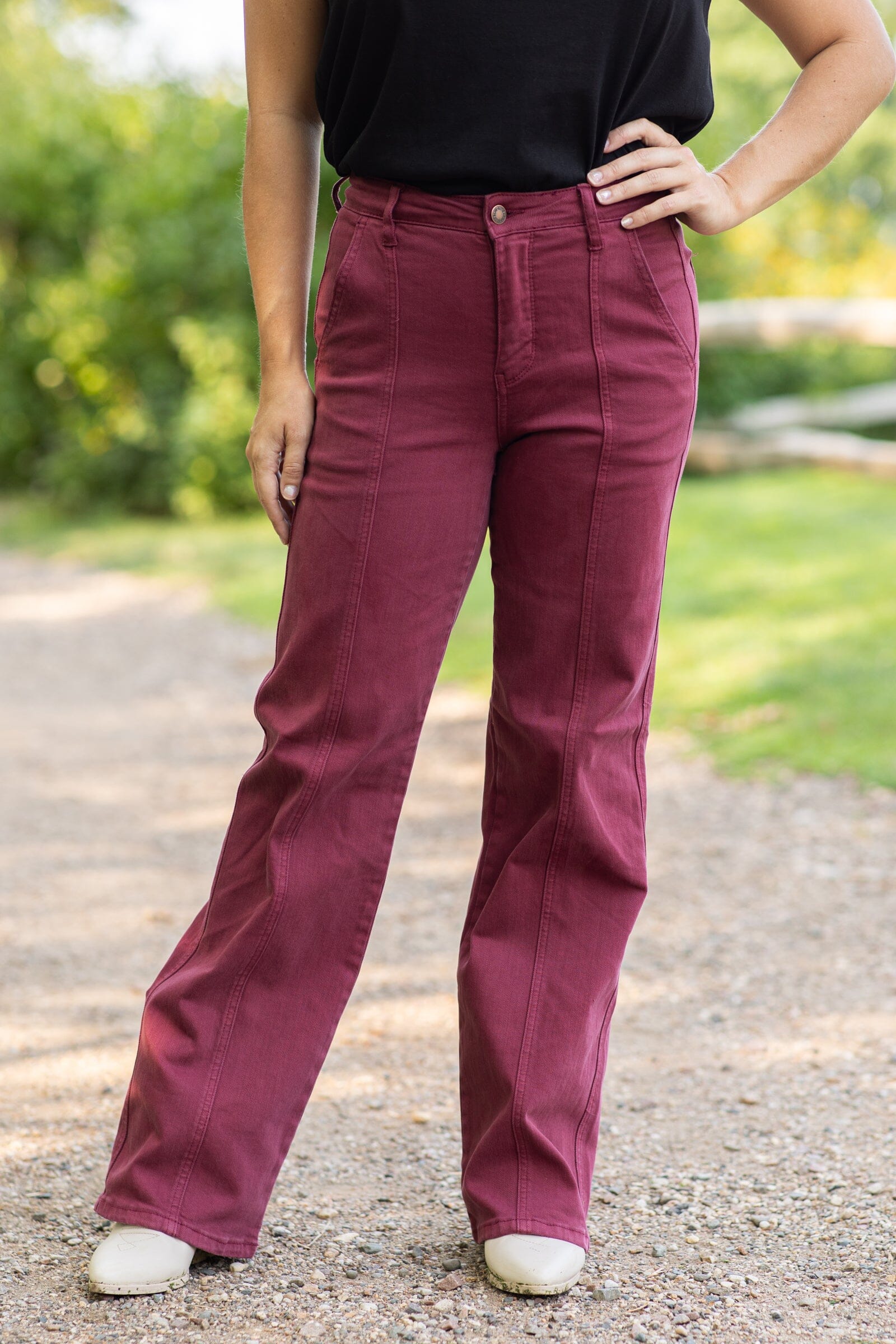 Judy Blue Wine Garment Dyed Straight Leg Jeans - Filly Flair