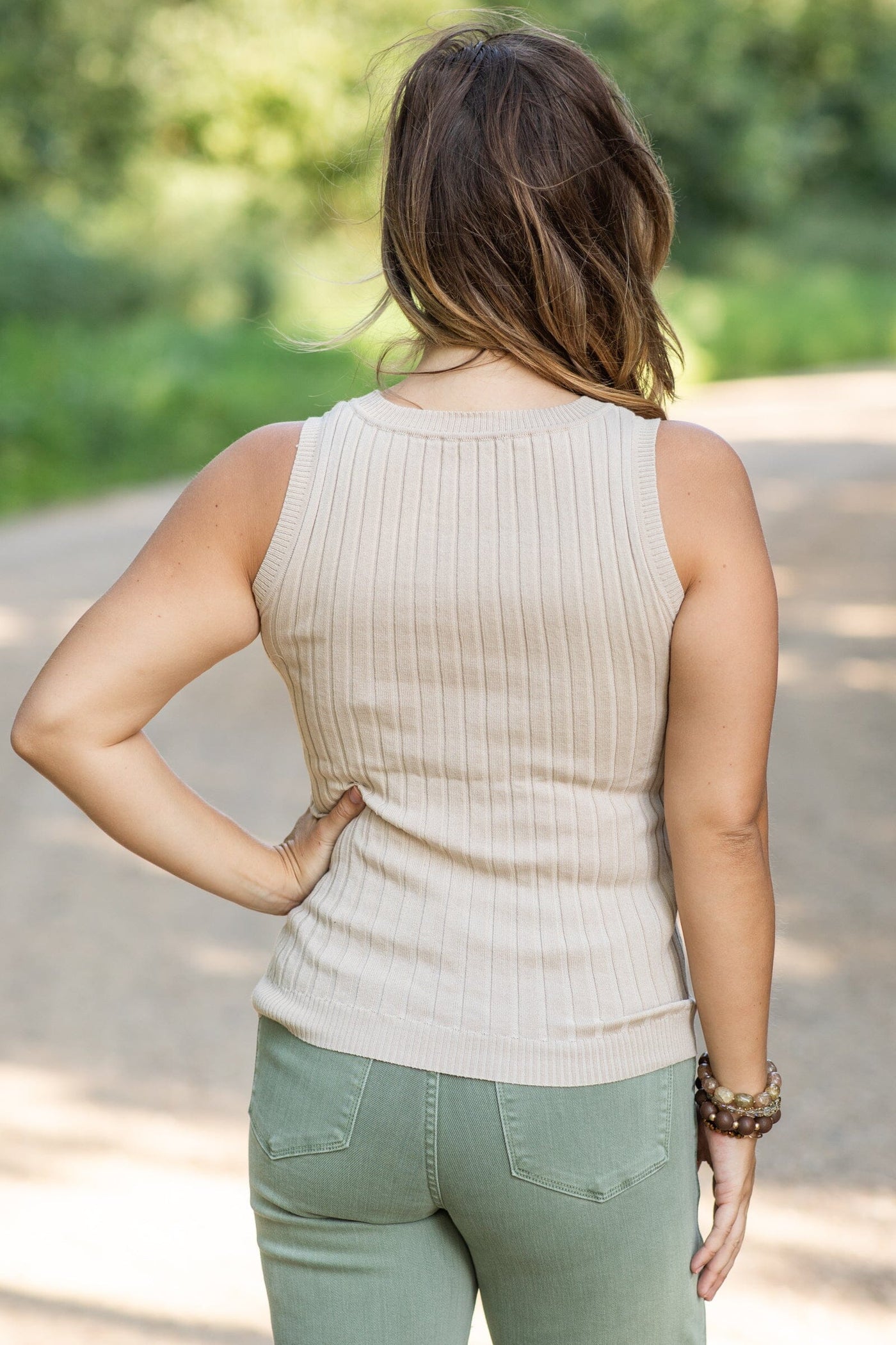 Beige Texture Sweater Knit Tank - Filly Flair