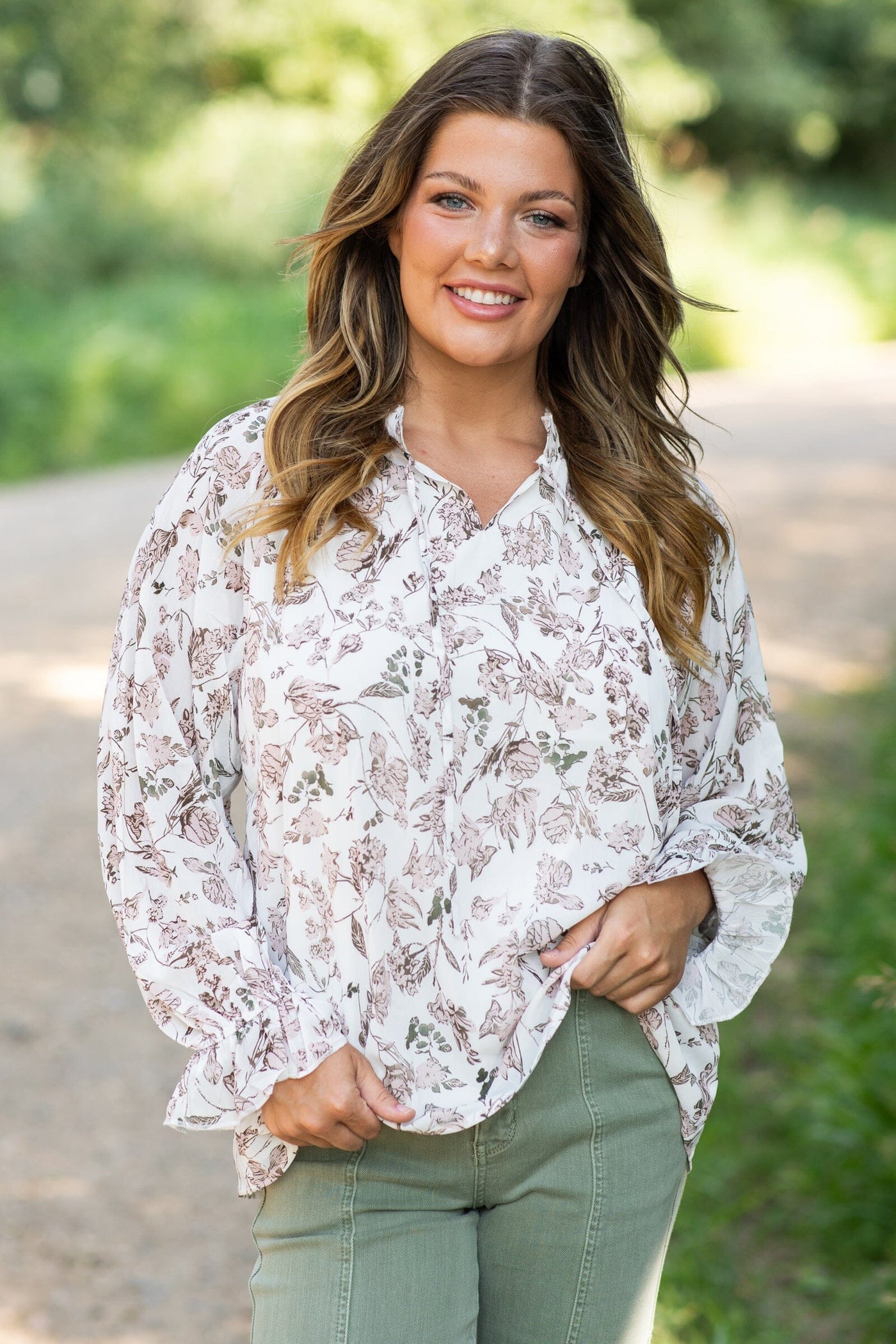 Light Dusty Rose and Ivory Floral Print Top - Filly Flair