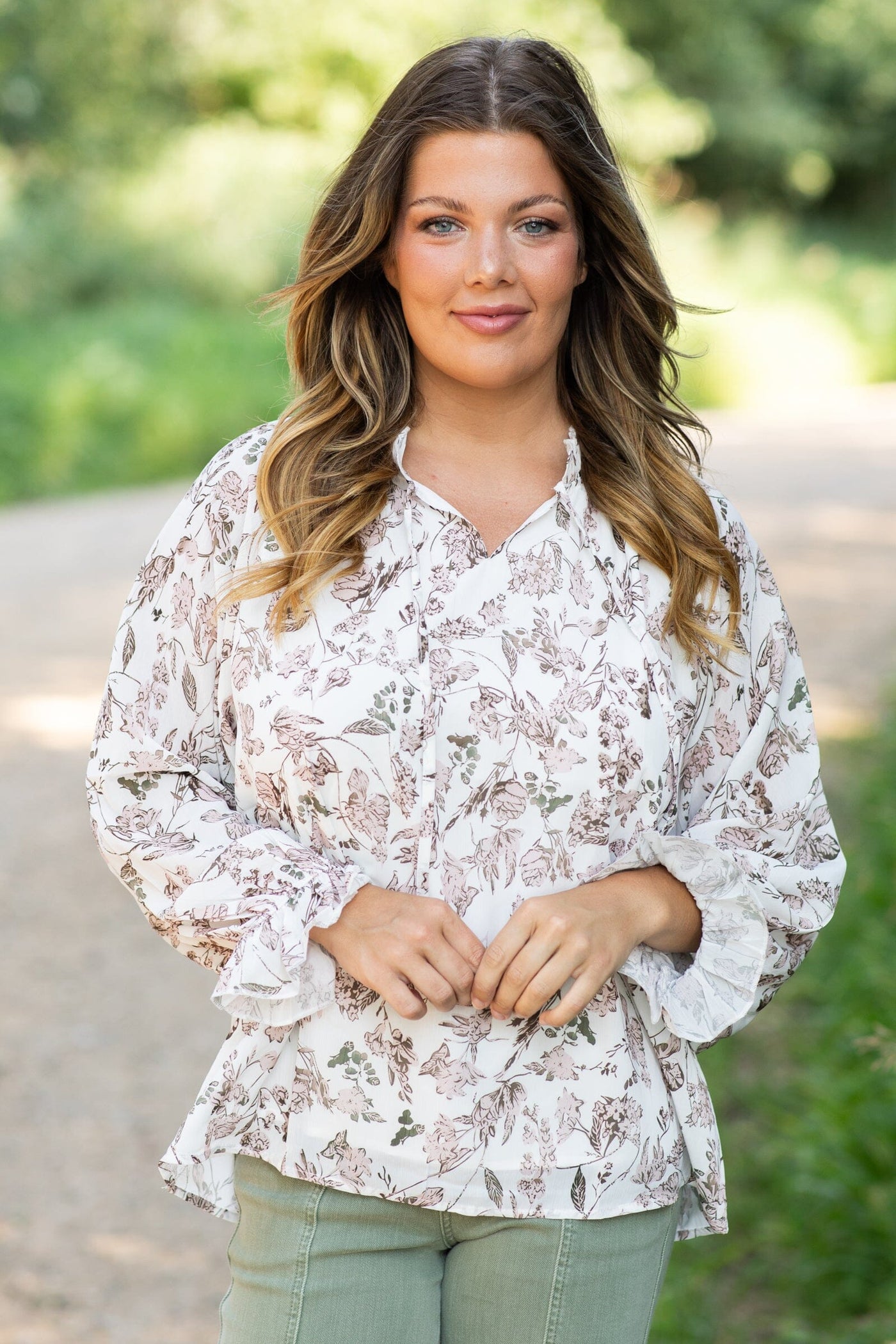 Light Dusty Rose and Ivory Floral Print Top - Filly Flair