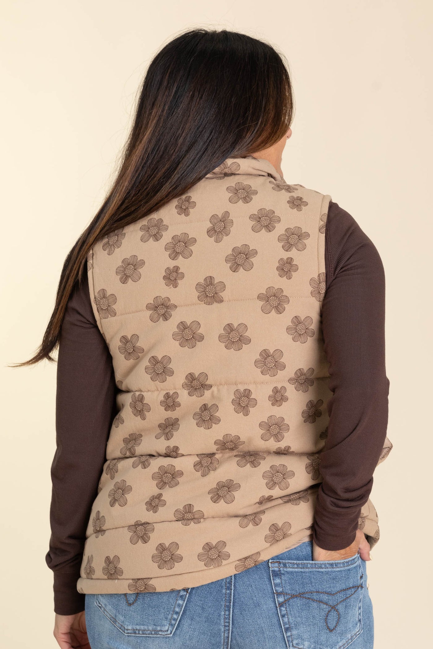 Mocha Floral Print Puffer Vest