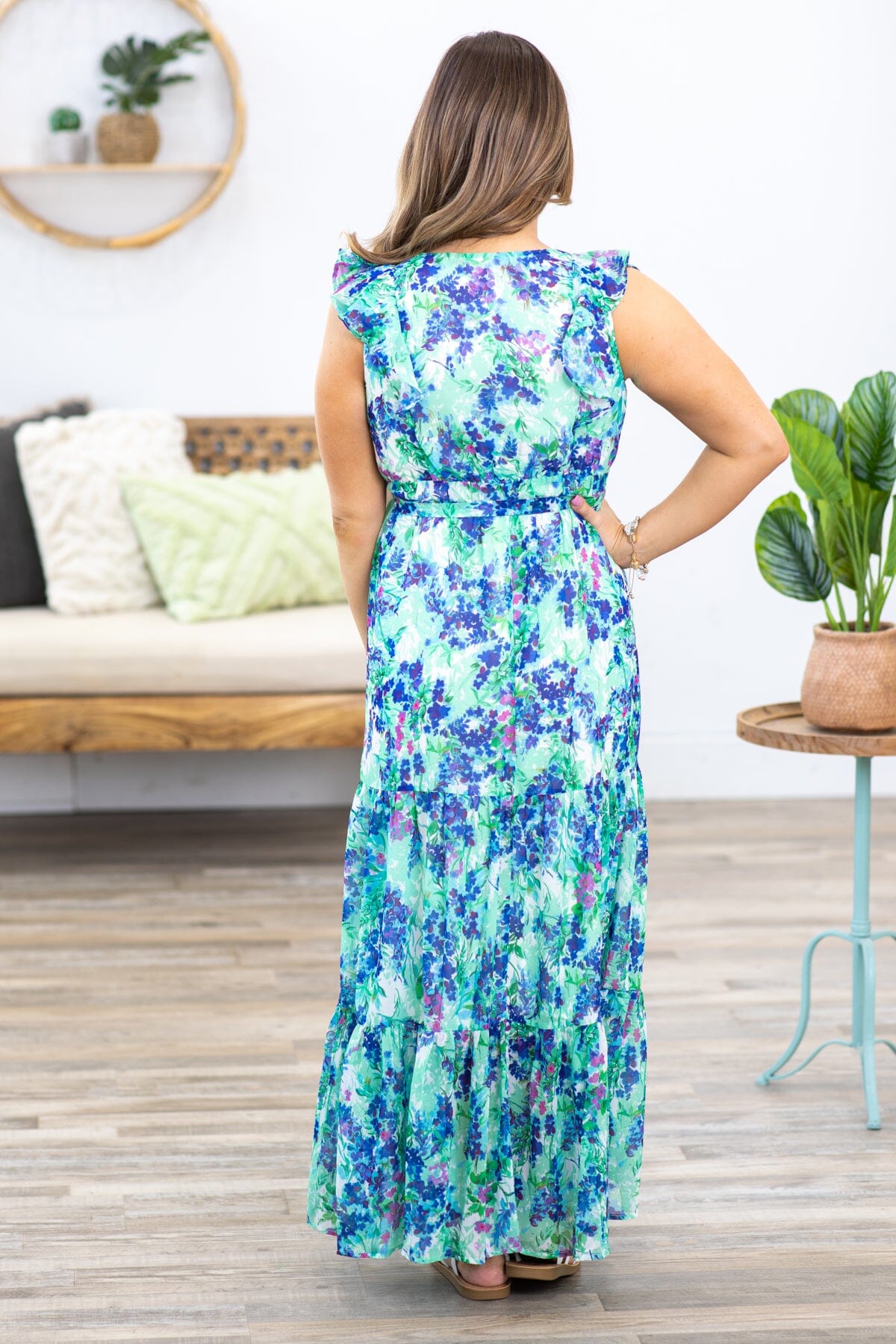 Mint and Violet Floral Print Maxi Dress - Filly Flair