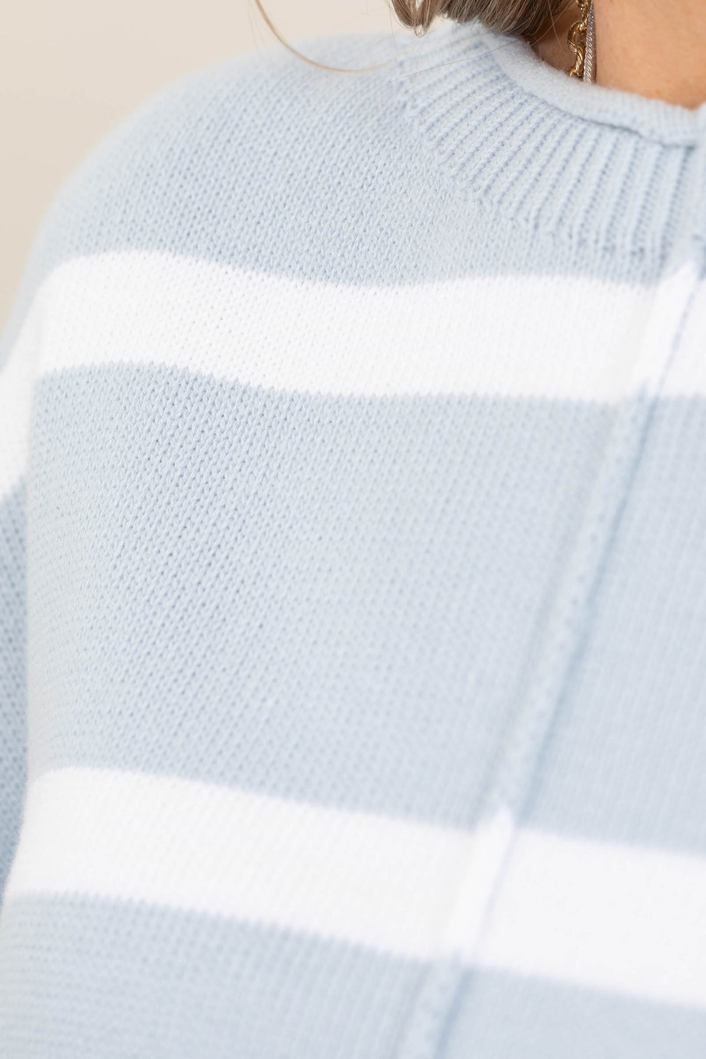 Pastel Blue And White Loose Fit Striped Knit Top