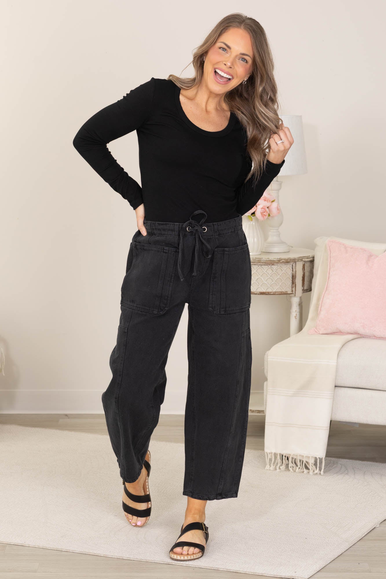 Vintage Wash Relaxed Fit String Pants