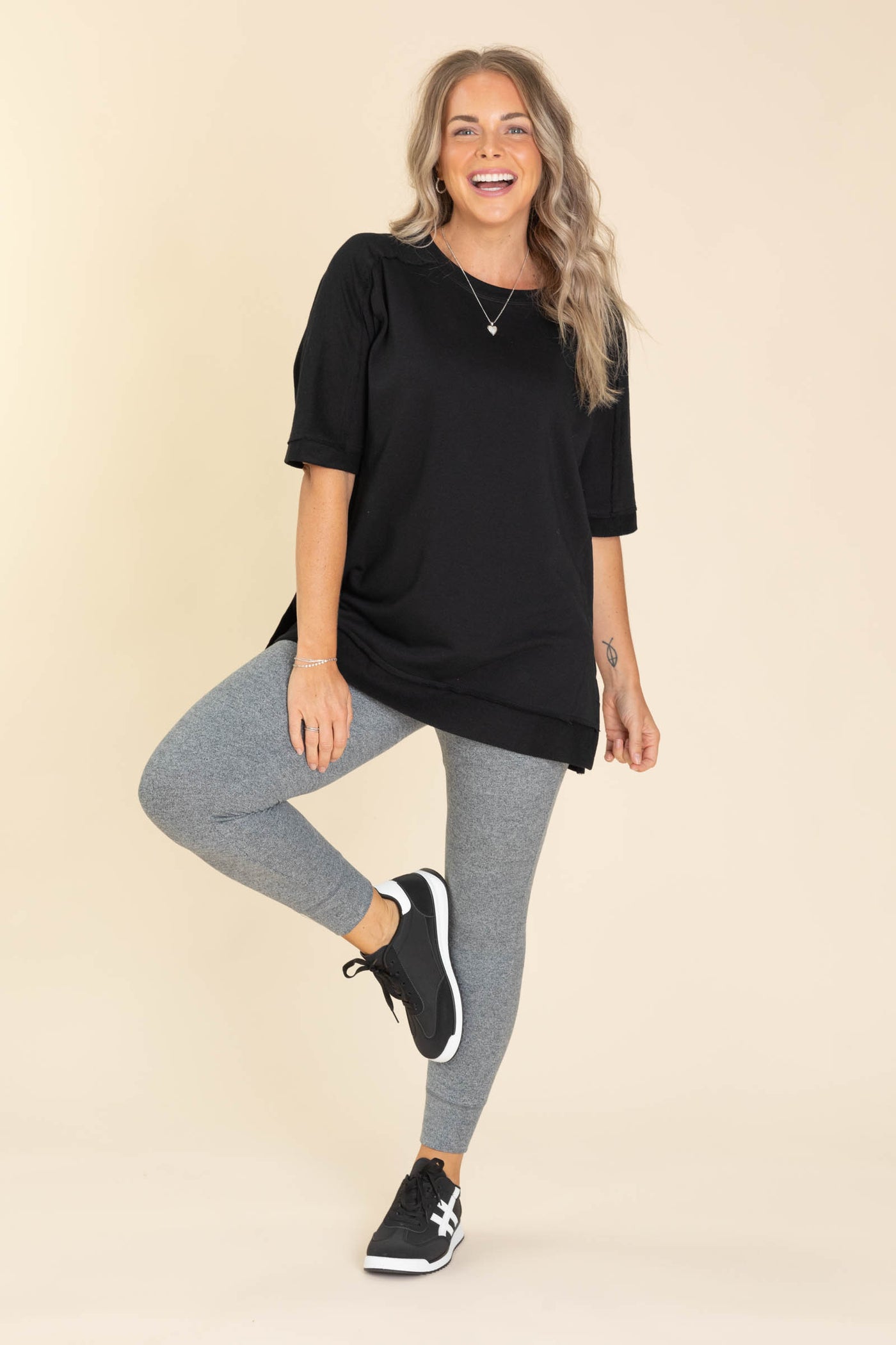 Offset French Terry Dolman Sleeve Knit Tops