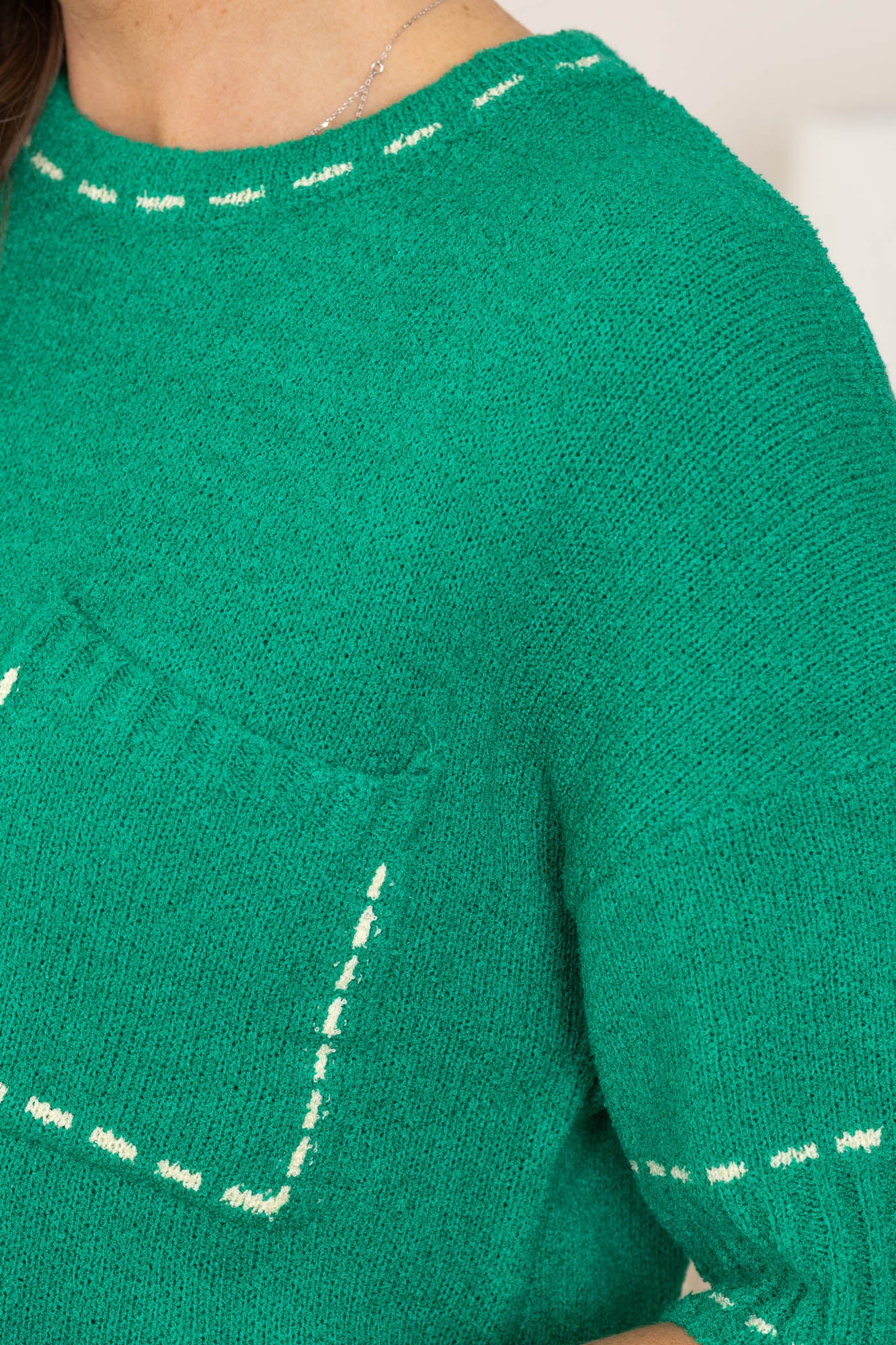 Green Stitch Detail Knit Sweater Top