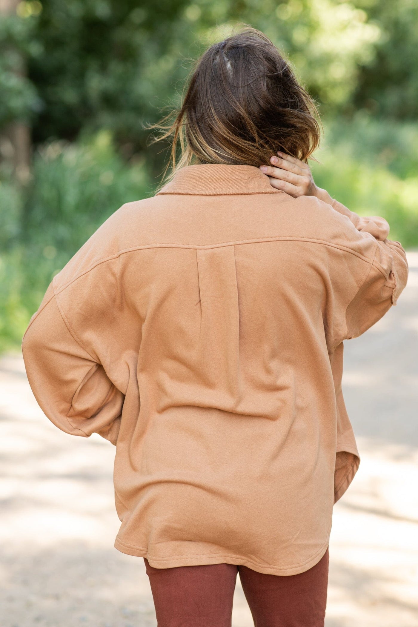 Cinnamon Boyfriend Fit French Terry Shacket - Filly Flair