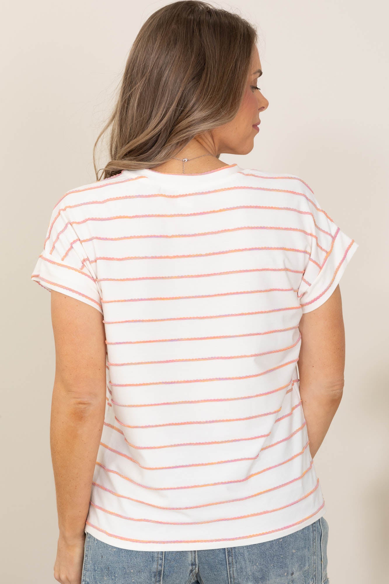 Ivory and Peach Stripes Knit Top