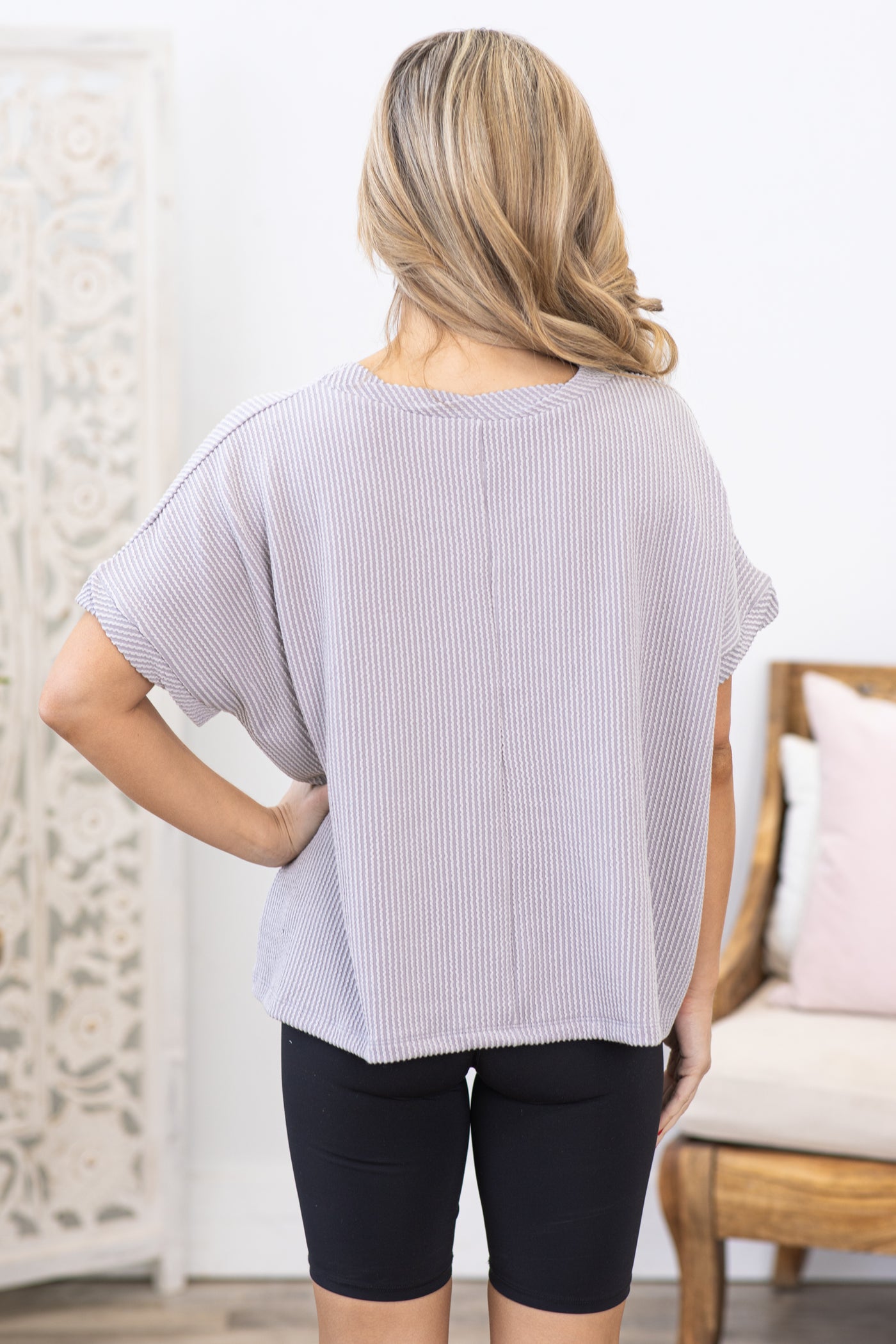 Light Grey Ribbed Twisted Trim Top