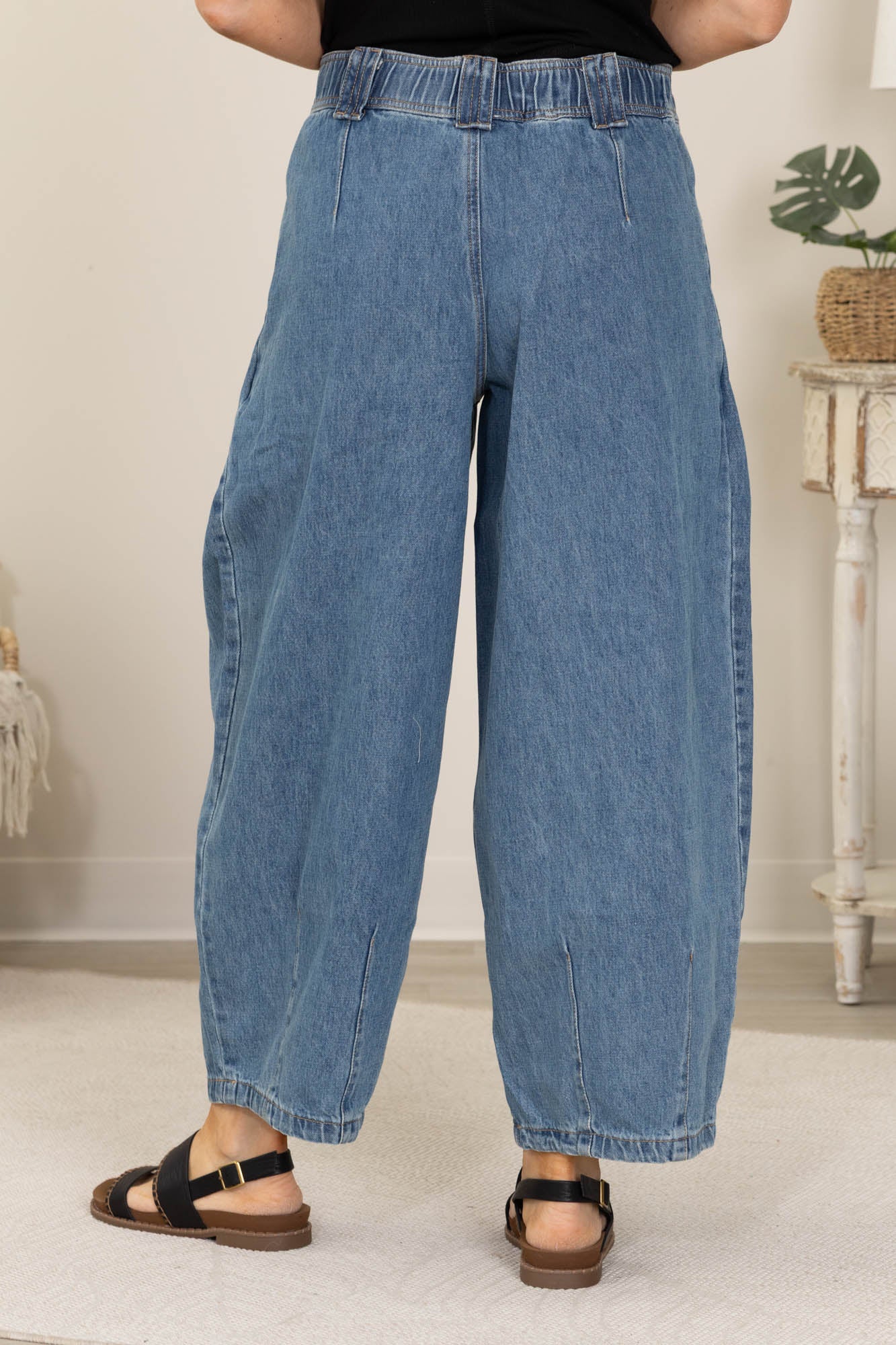 Denim Barrel Pull On Drawstring Jeans
