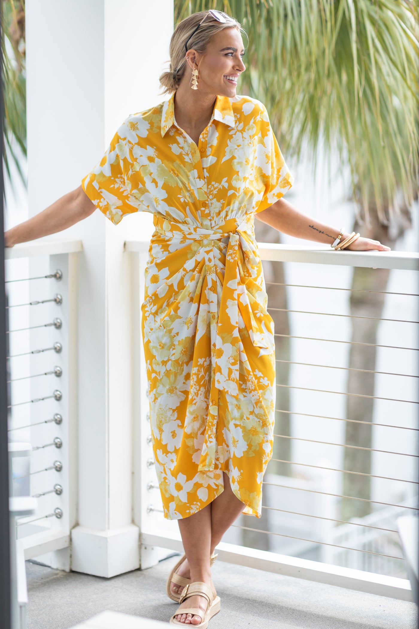 floral tie waist midi dress Umgee Floral Print Tie Waist Midi Dress with Side Pockets