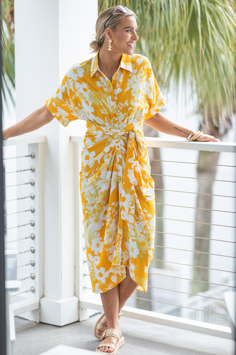 Floral Tie Back Cami Dress in Yellow main image 1