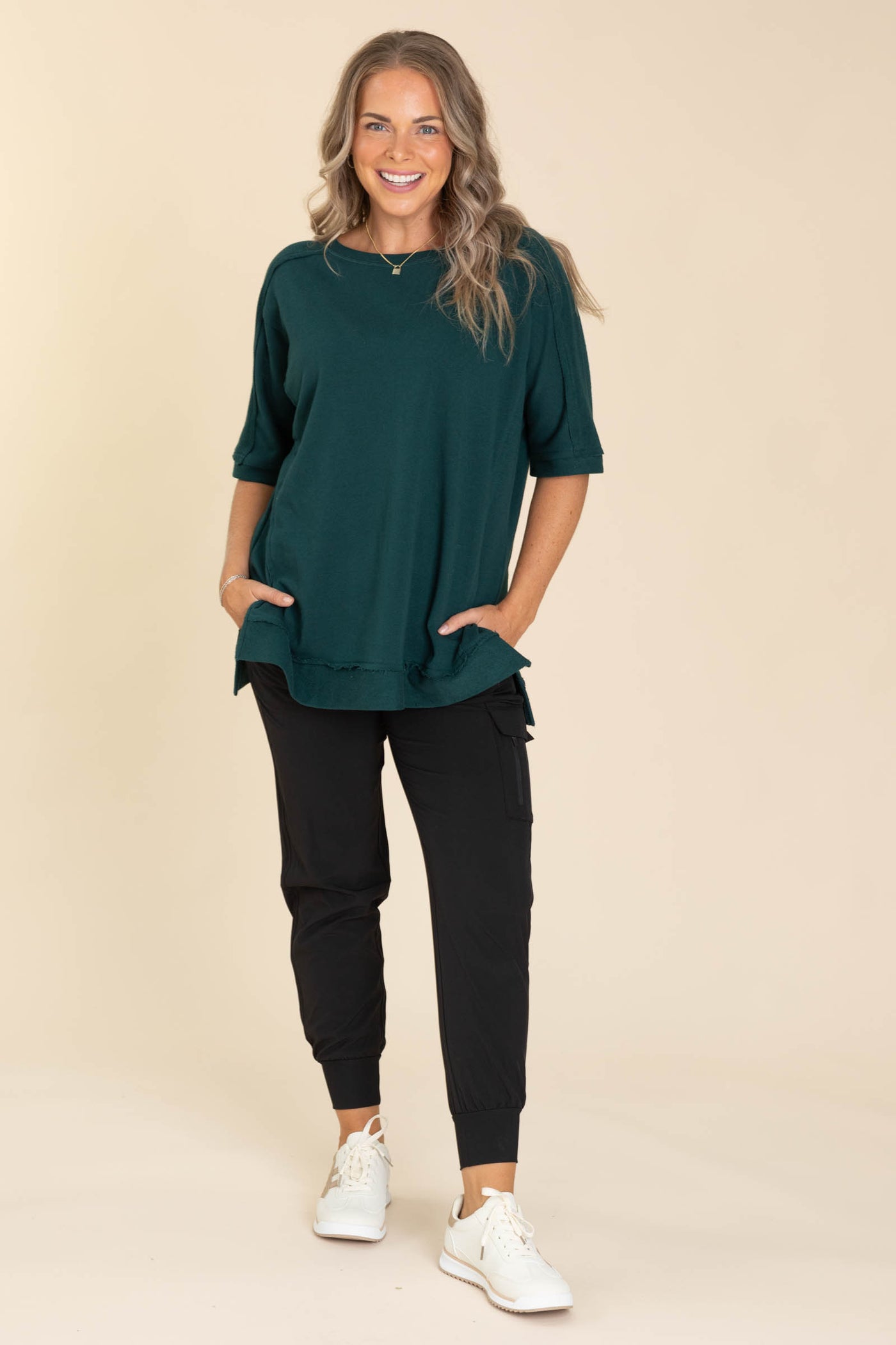 Offset French Terry Dolman Sleeve Knit Tops