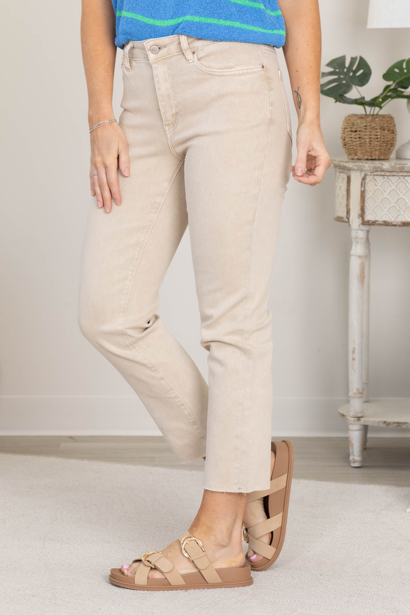 Washed High Waist Cropped Straight Pants