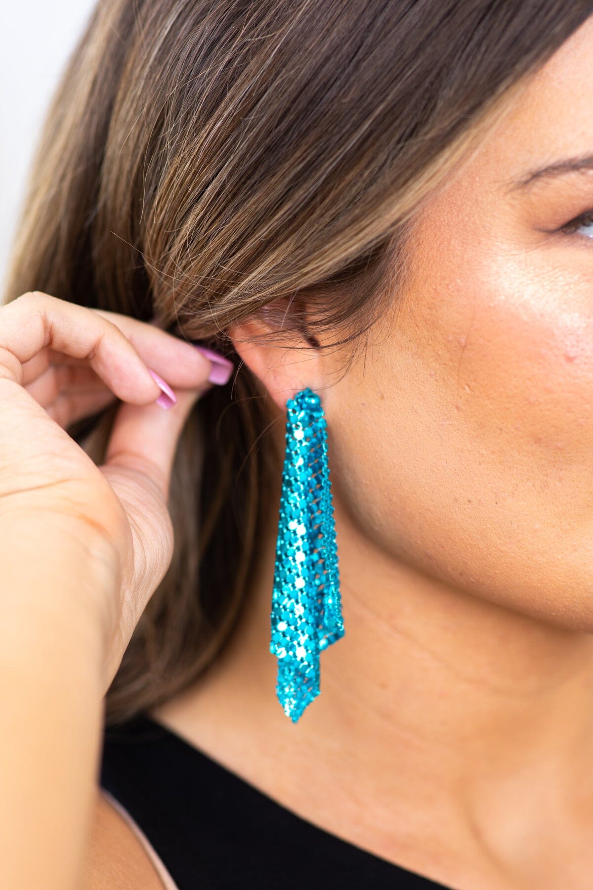 Sky Blue Diamond Cut Sequin Earrings - Filly Flair