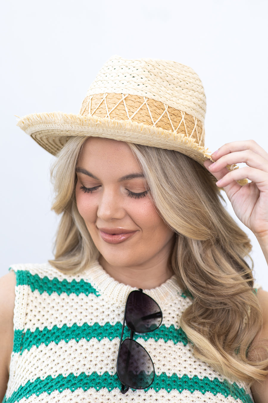Straw Panama Hat With Frayed Edge