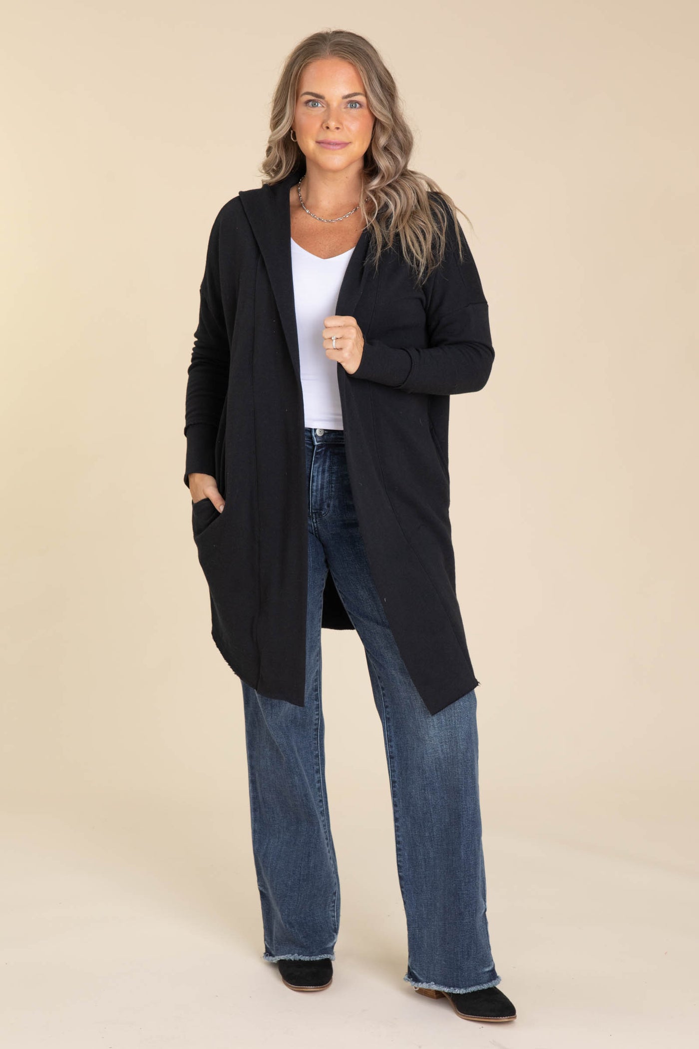 Open Front Longline Hoodie Cardigans