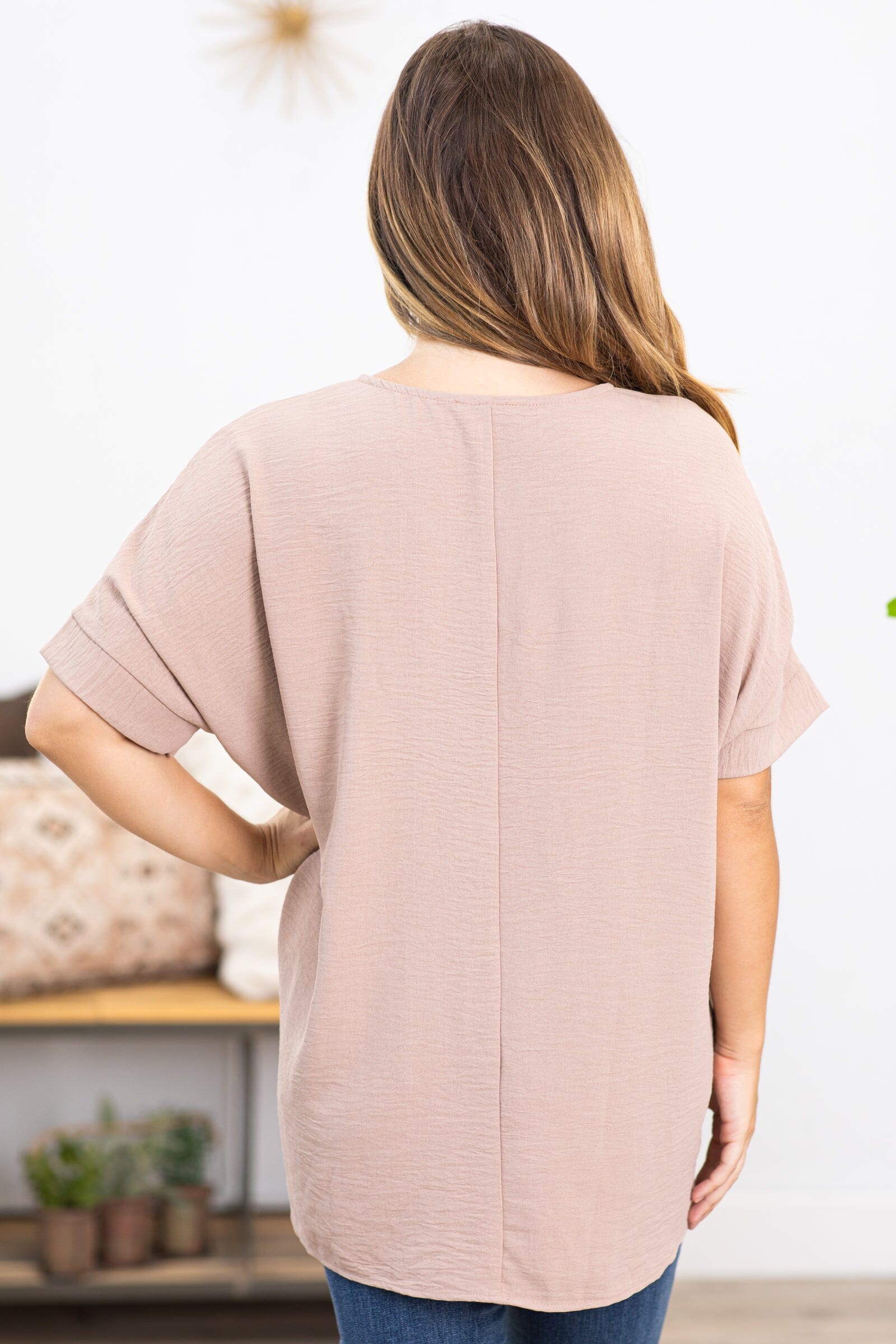Taupe Airflow V-Neck Top - Filly Flair