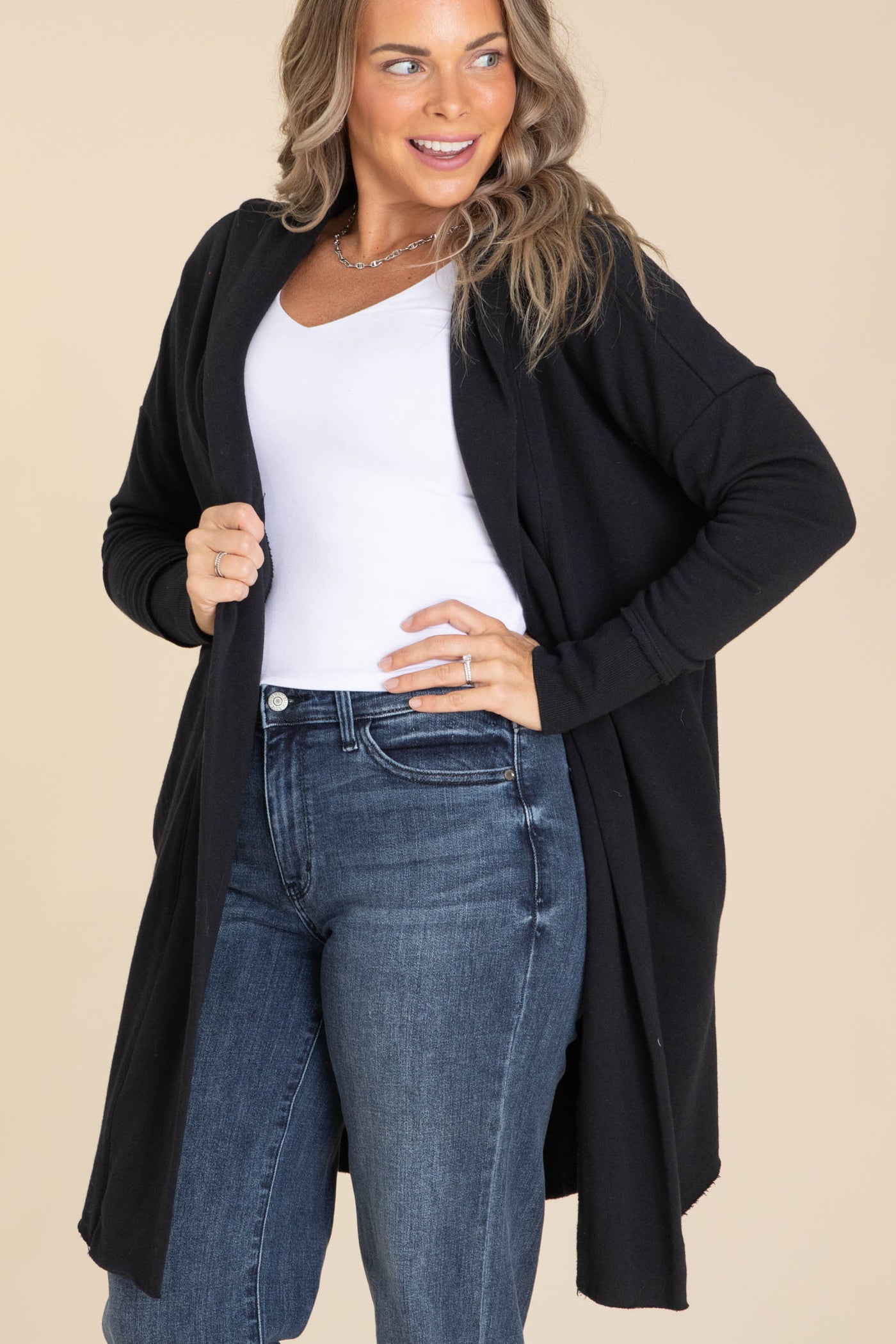 Open Front Longline Hoodie Cardigans