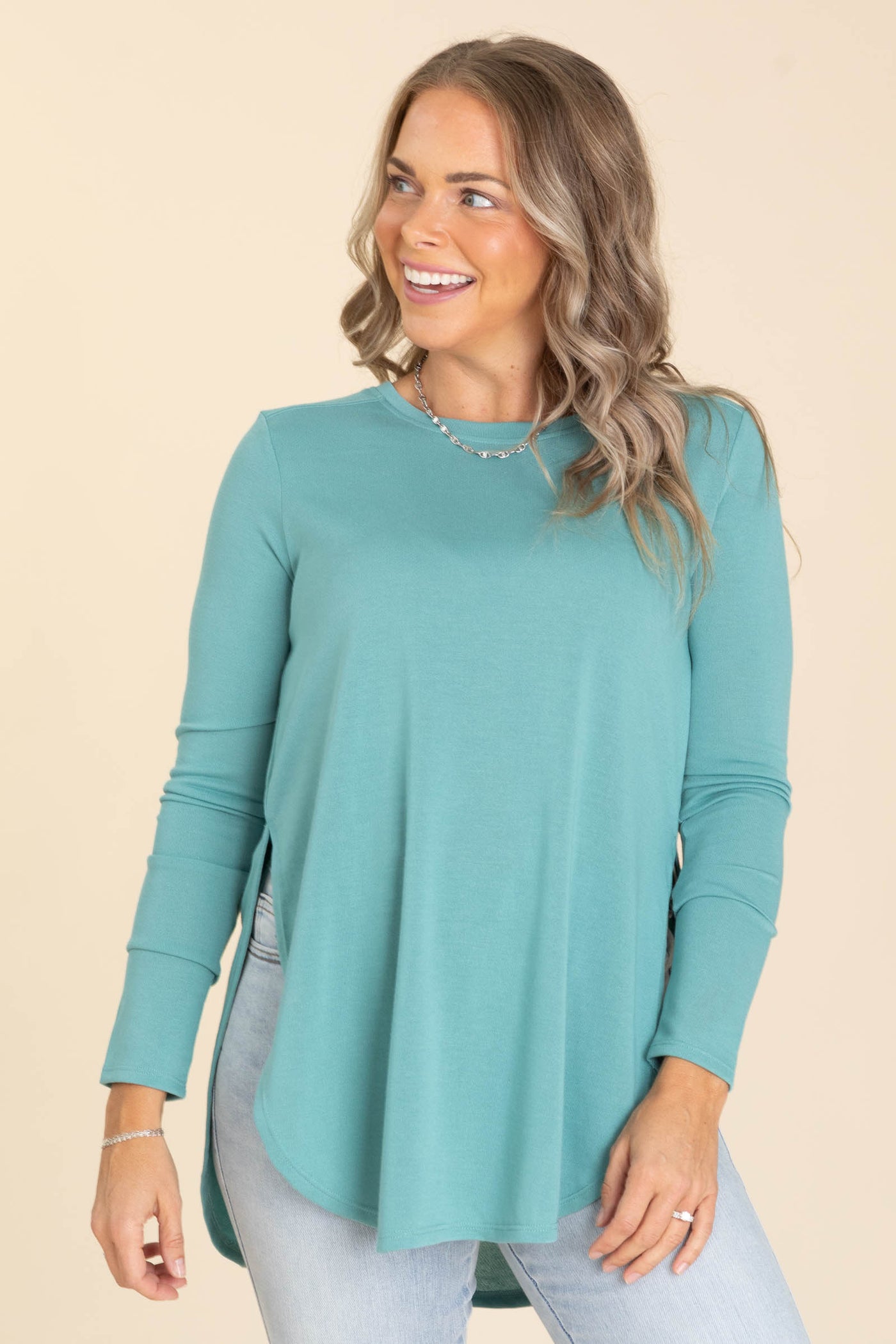 Long Sleeve Flow Tops With Side Slits