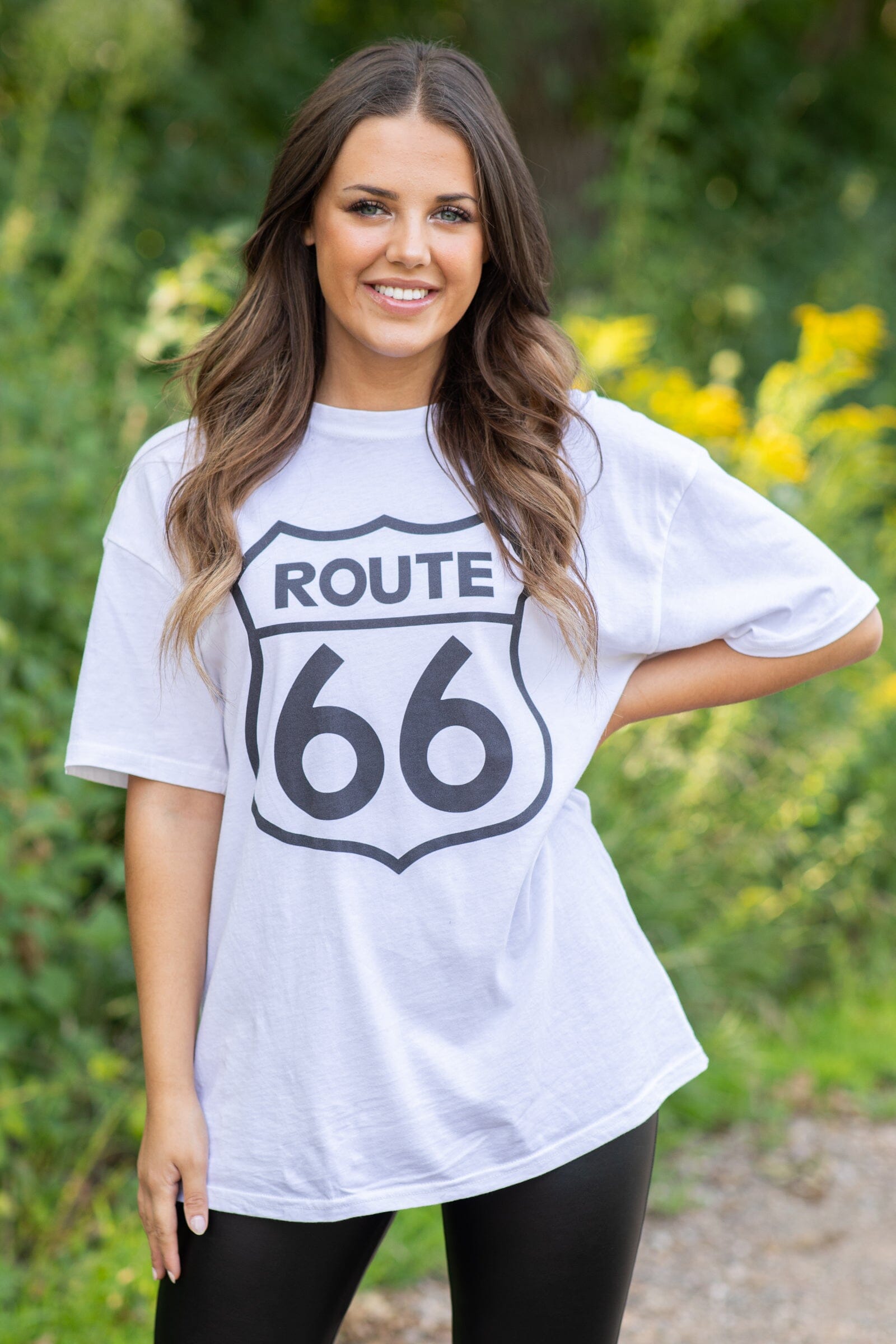 Off White and Black Route 66 Graphic Tee - Filly Flair