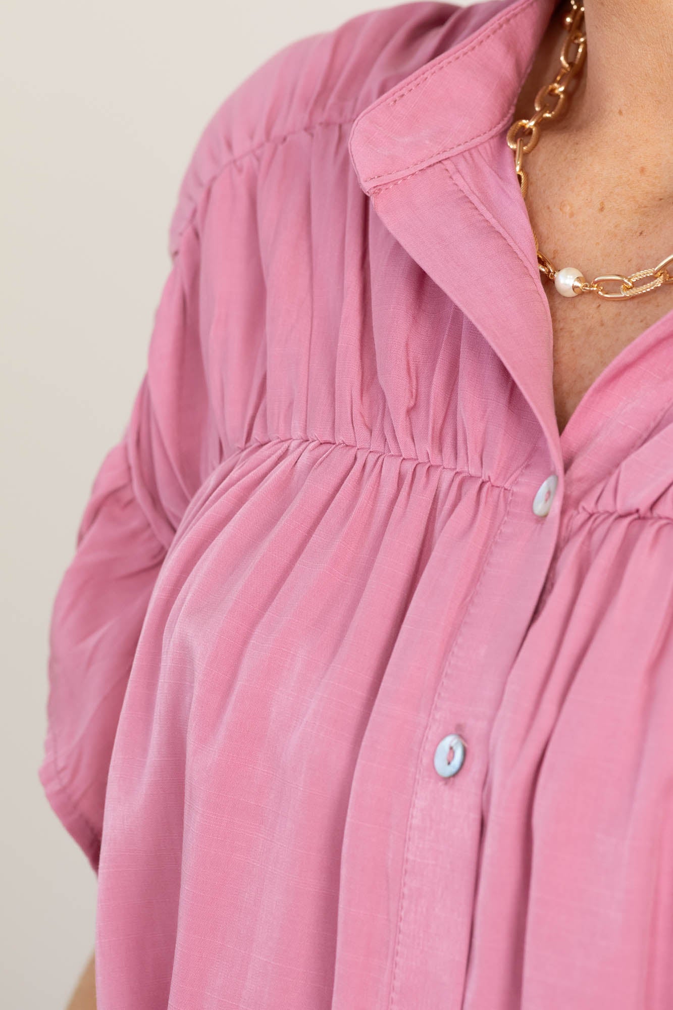 Blush Loose Fit Silky Woven Shirred Top