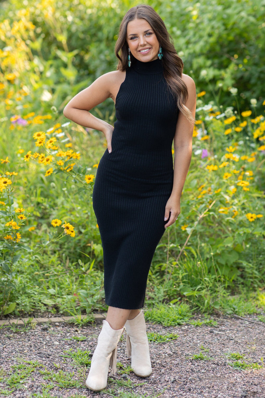 Black Mock Neck Sleeveless Bodycon Dress - Filly Flair