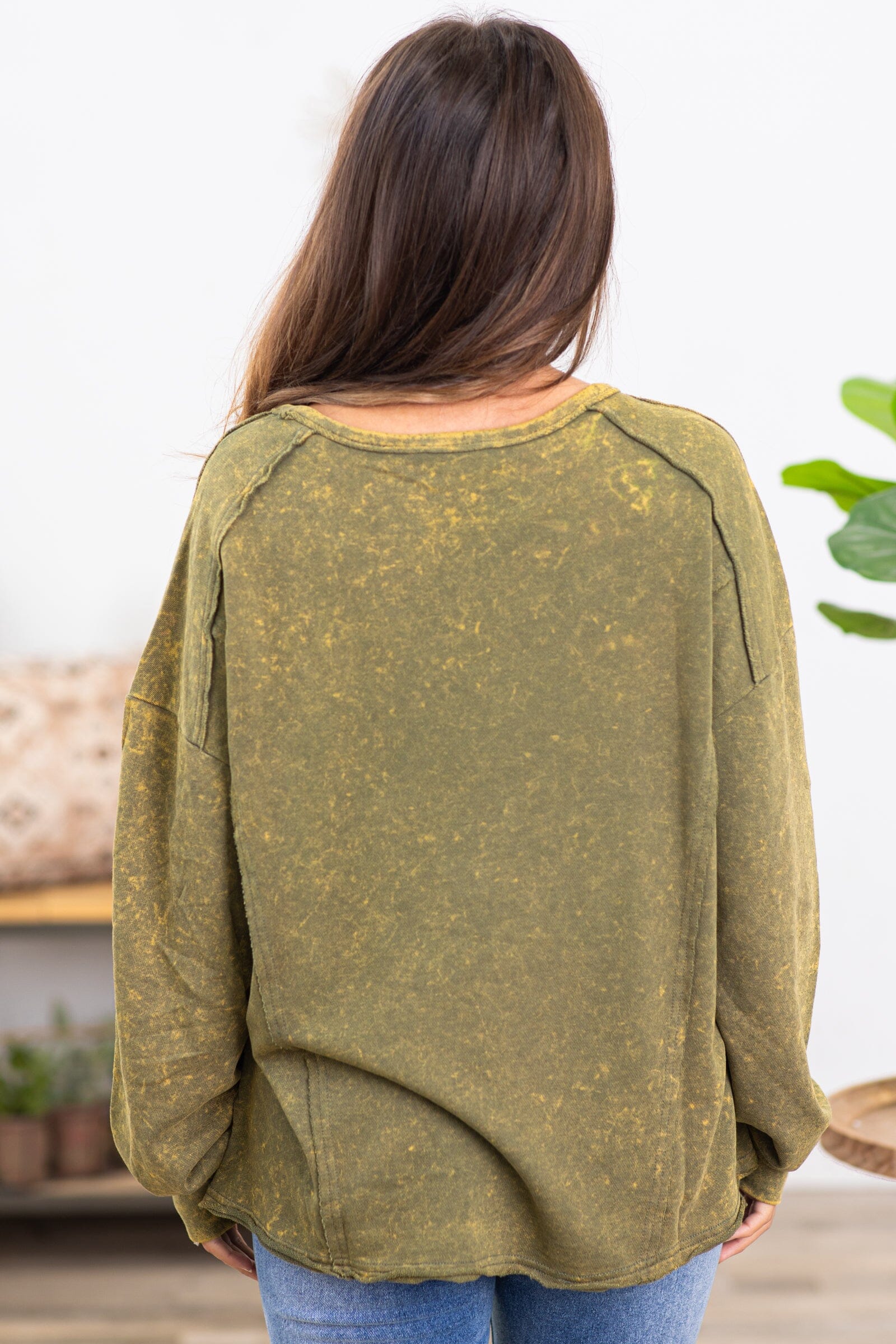 Olive Mineral Washed Sweatshirt - Filly Flair