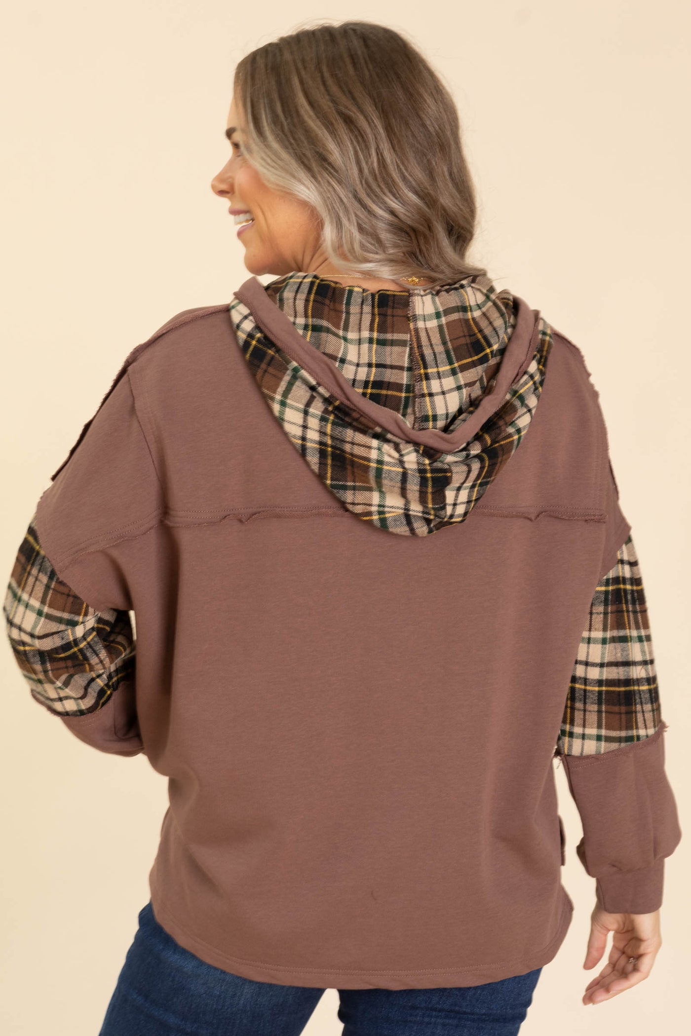 Chocolate Plaid Mix Media Top