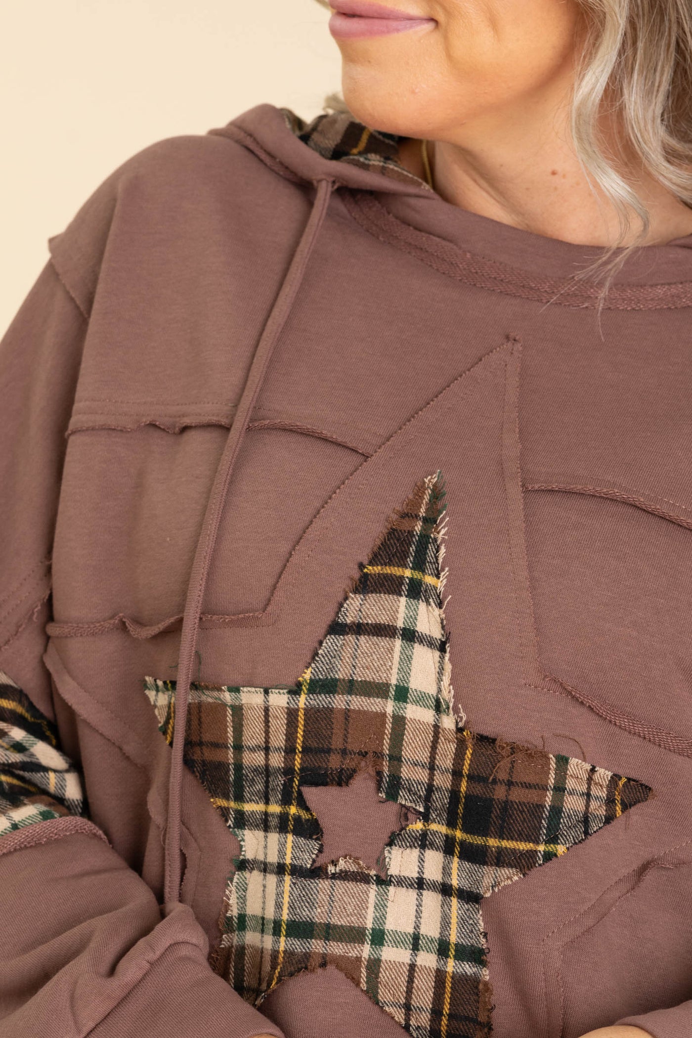 Chocolate Plaid Mix Media Top